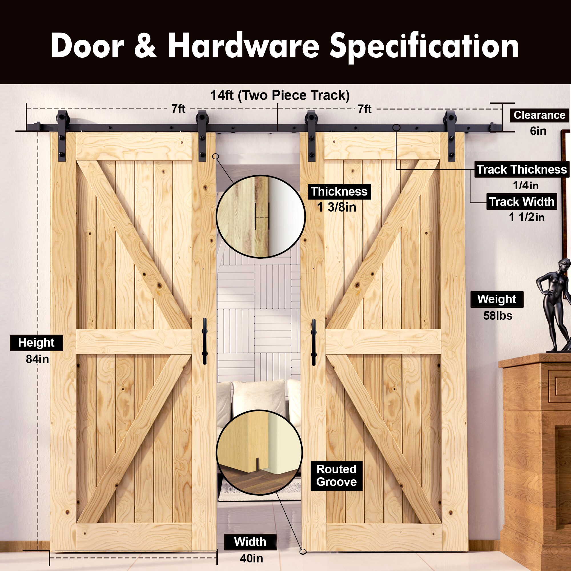 HOMACER YT2TGH168C-4084-FR Barn-Doors - View #2