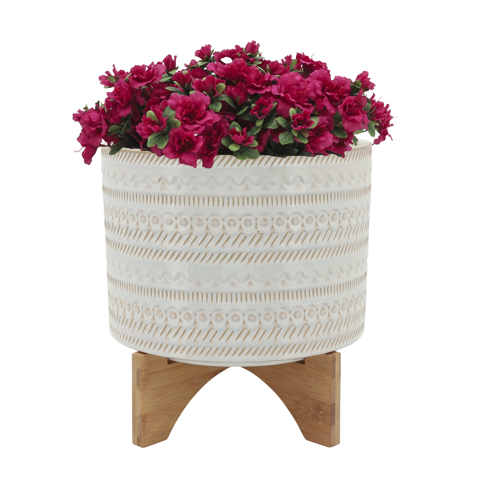 Yiekholo LL-1650AA Round 11.0-in W x 12-in H x 11-in D White Ceramic Indoor/Outdoor with Self Watering Planter