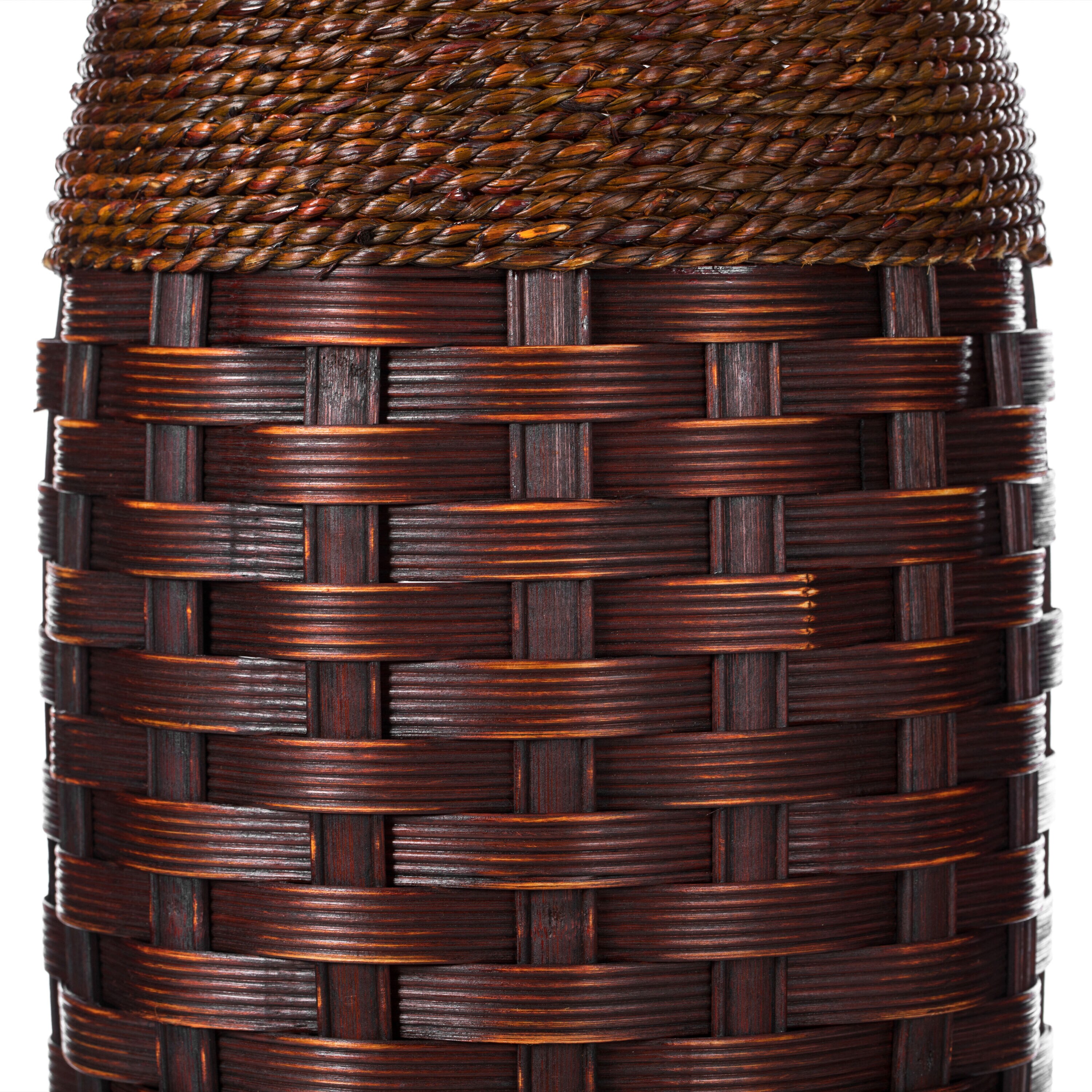 Antique Bamboo Rope Cylinder Floor Vase, Brown, 26"