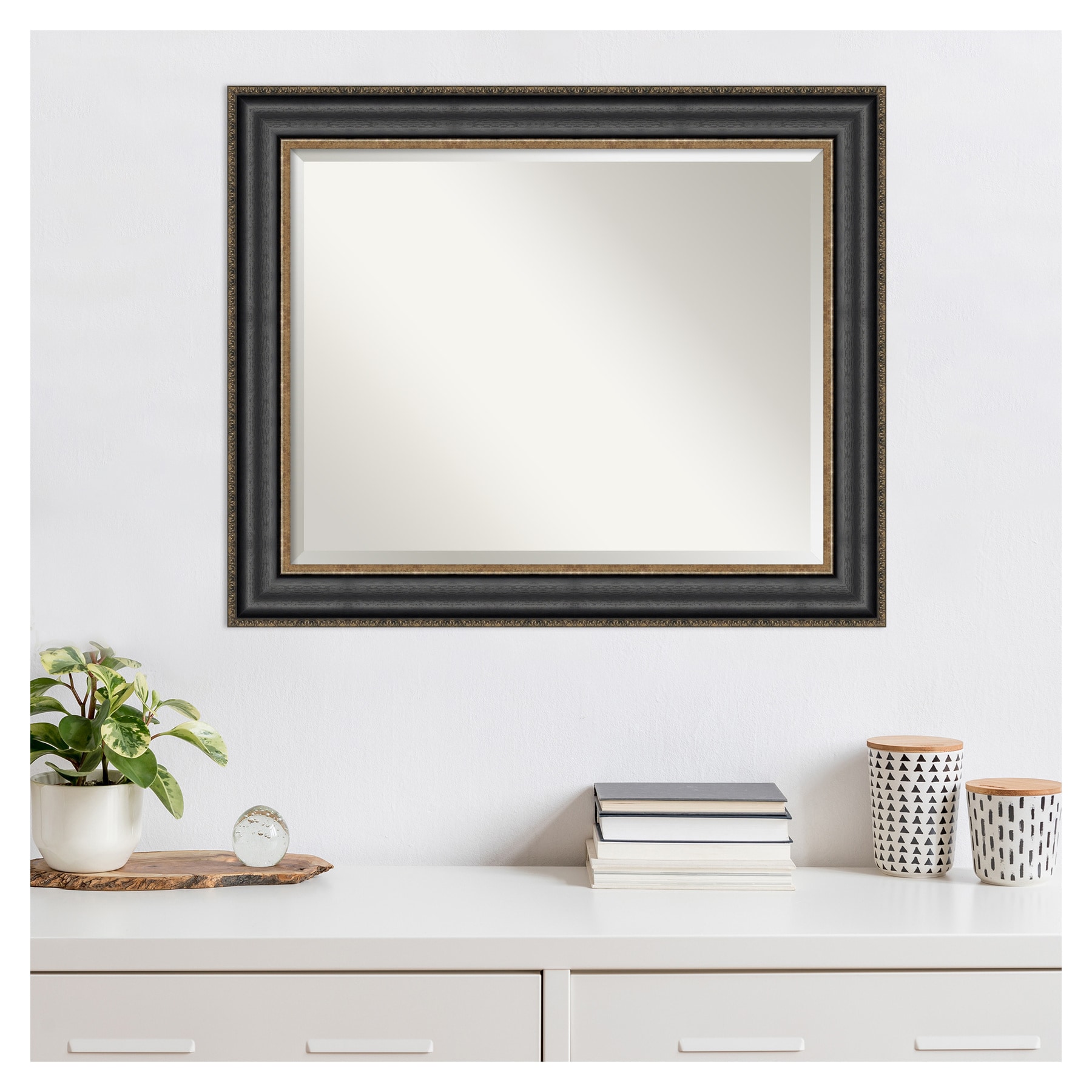 Thomas Black Bronze Rectangular Wall Mirror with Wood Frame