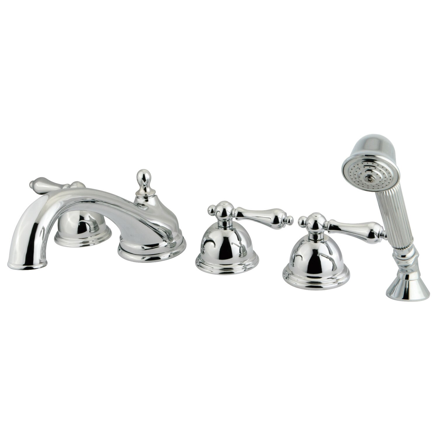 Kingston Brass Roman Polished Chrome 3 Handle Deck Mount Roman Low Arc Bathtub Faucet With Hand 3987