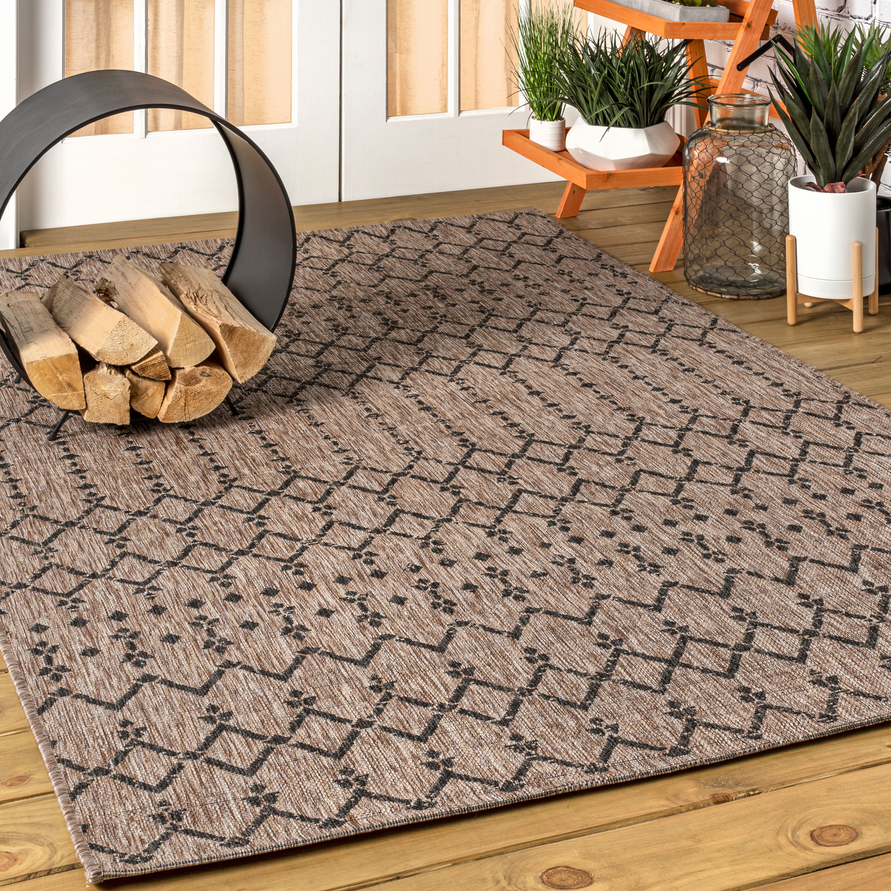 JONATHAN  Y SMB108D-14 SANTA MONICA Ourika Moroccan Geometric Textured Weave 10 x 14 (ft) Polypropylene Natural/Black Rectangular Indoor Medallion Bohemian/Eclectic Area rug