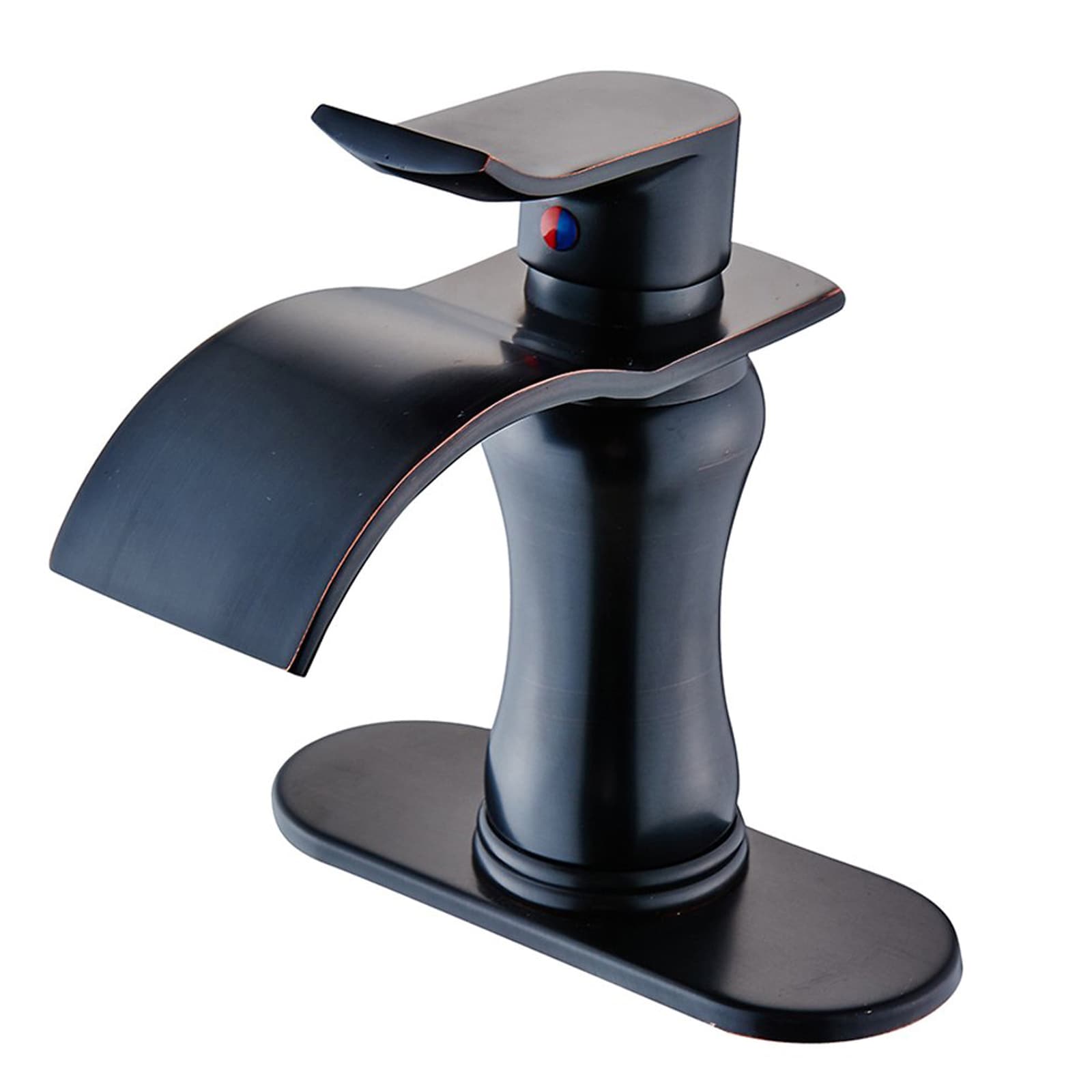 BWE A-96089-ORB Oil Rubbed Bronze Single hole 1-handle WaterSense Waterfall Commercial/Residential Handle Bathroom Sink Faucet with Deck Plate