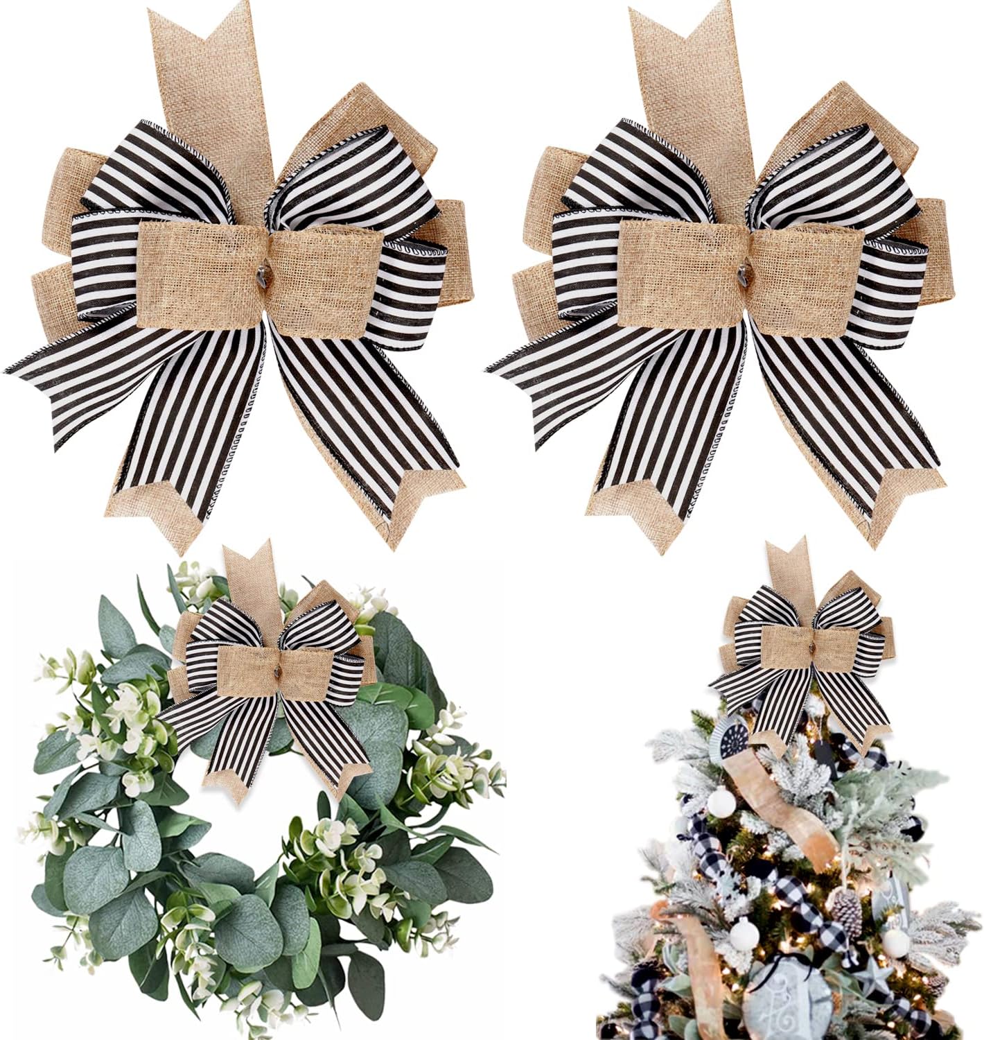 HONGSOME 2-Piece Fall Multicolor Burlap Decorative Bow Set 12in x 9in for Wreaths and Trees