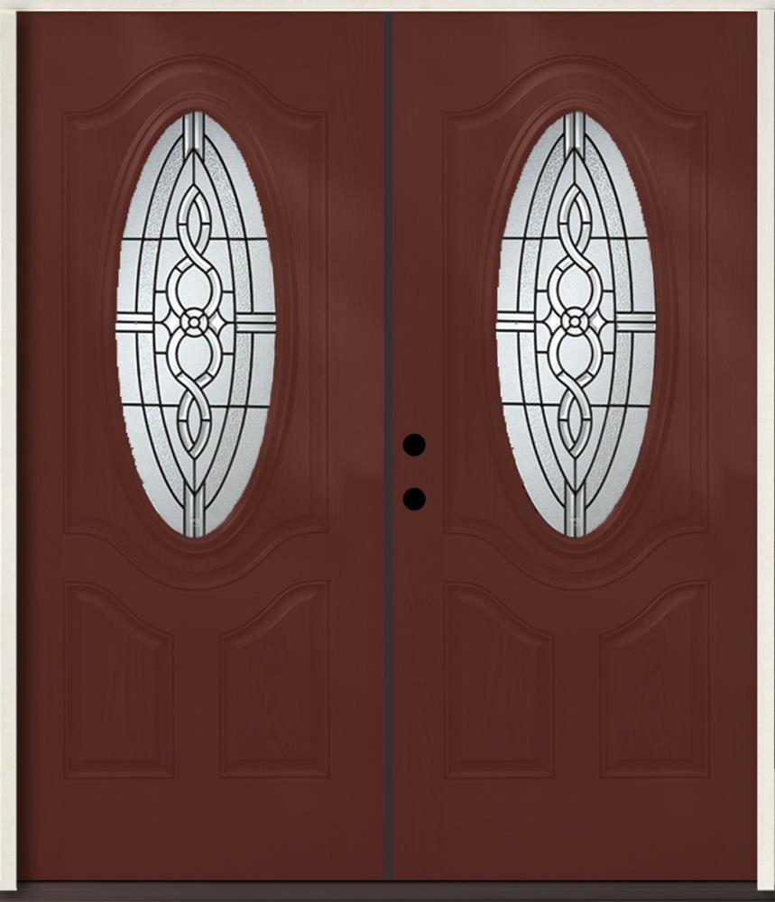 RELIABILT LO841618 Calista 72-in x 80-in x Fiberglass Oval lite Right-hand inswing Wineberry Stained Prehung Double Front Door Insulating core