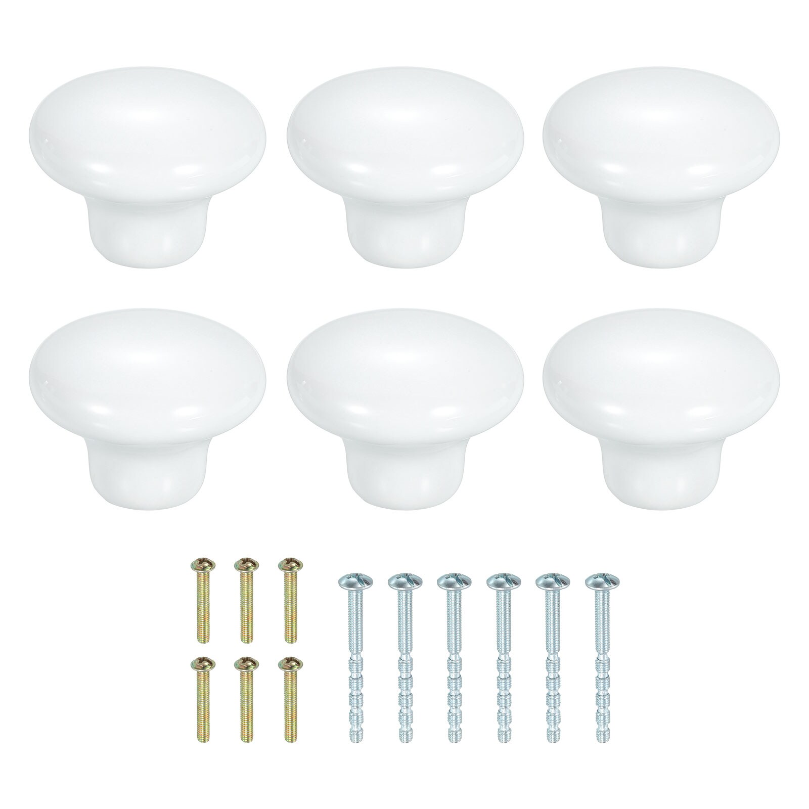 Unique Bargains 6pcs Ceramic Cabinet Knobs 32mm/1.26inch Mushroom Round Shaped Drawer Knobs Dresser Knob Pulls Handle with Screws for Wardrobes Bedroom Furniture Closet Cupboard White