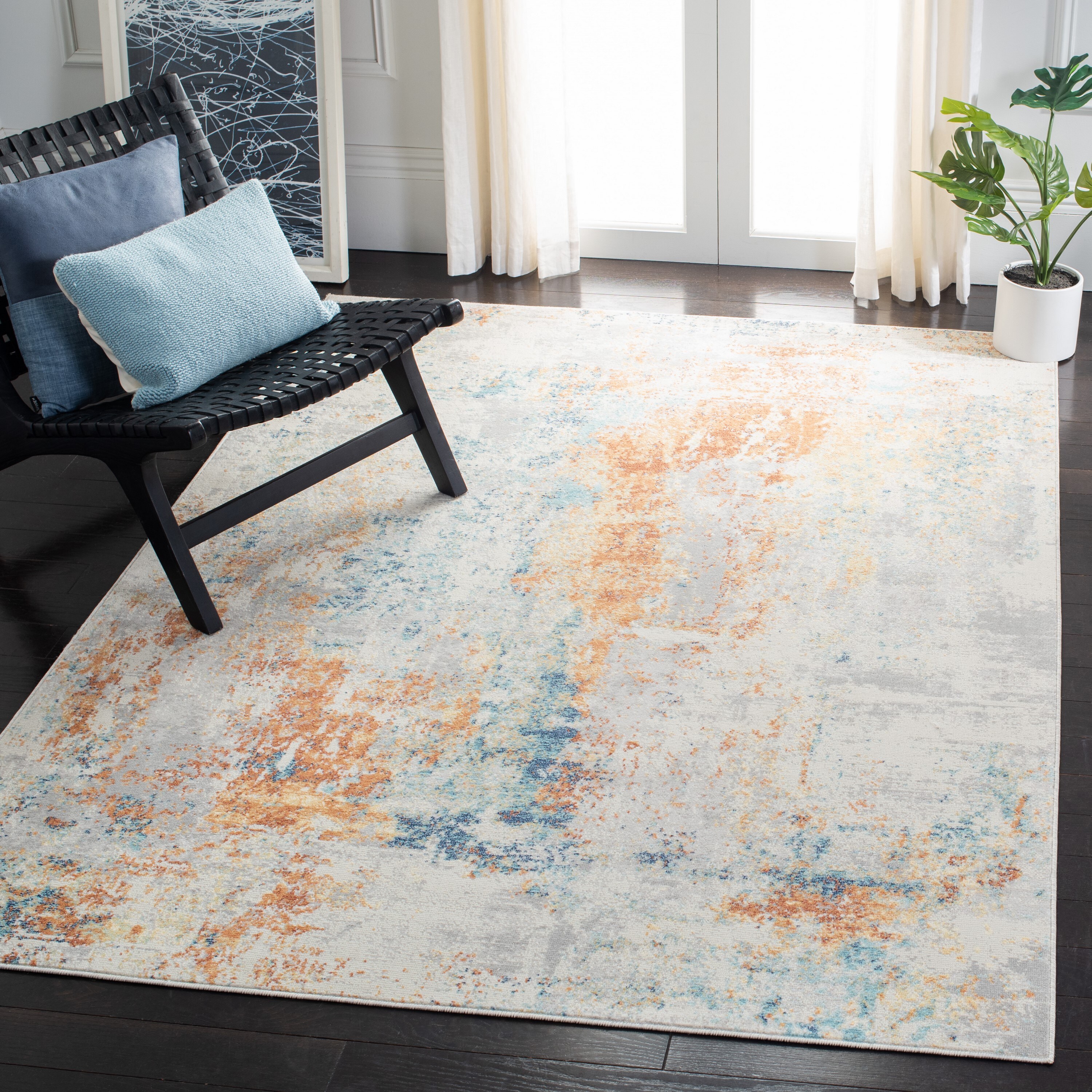 Safavieh ARA581P-7SQ Aria Metije 7 x 7 (ft) Loomed Polypropylene Ivory/Rust Square Indoor Distressed/Overdyed Bohemian/Eclectic Area rug
