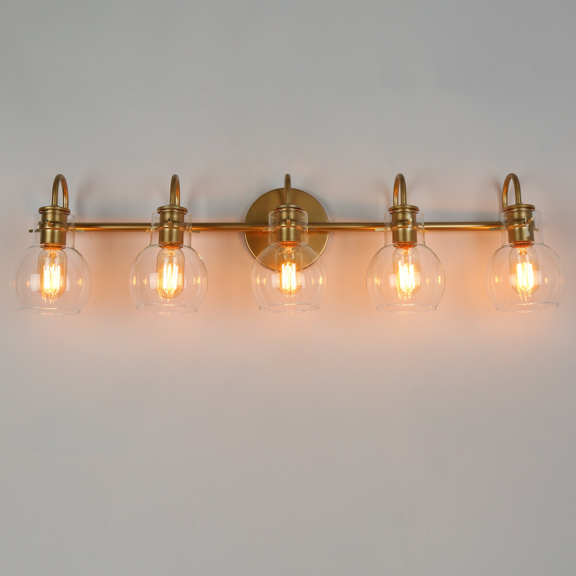 LNC Charm 35.4-in 5-Light Matte Gold with Clear Glass Shade LED Modern ...