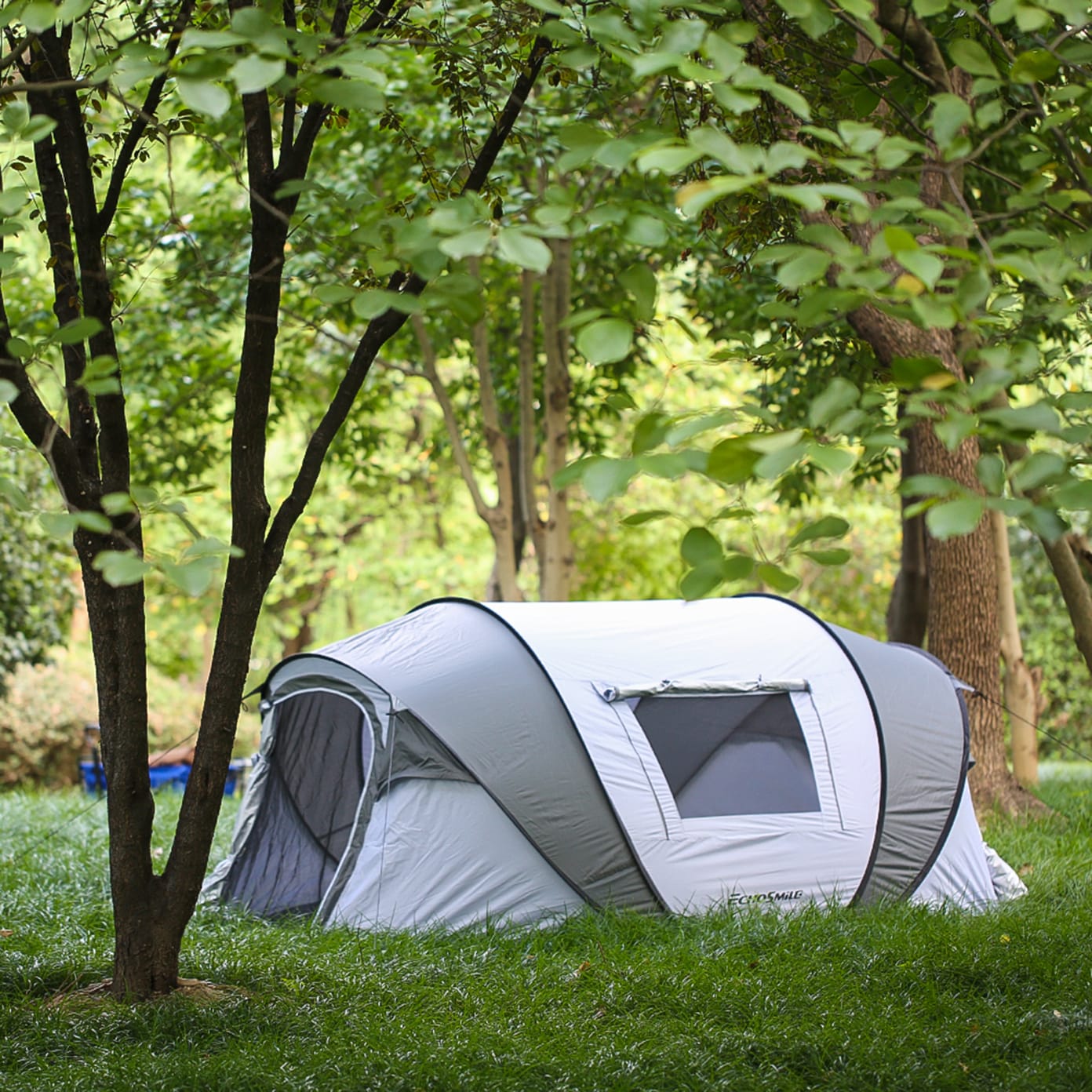 Anysun 4 to 6 Person Pop Up Boat Tent White Gray 10 Second Automatic Setup Reinforced Fiberglass Poles with Steel Tubes 2 Doors 4 Mesh Windows 96x57x41 Inches
