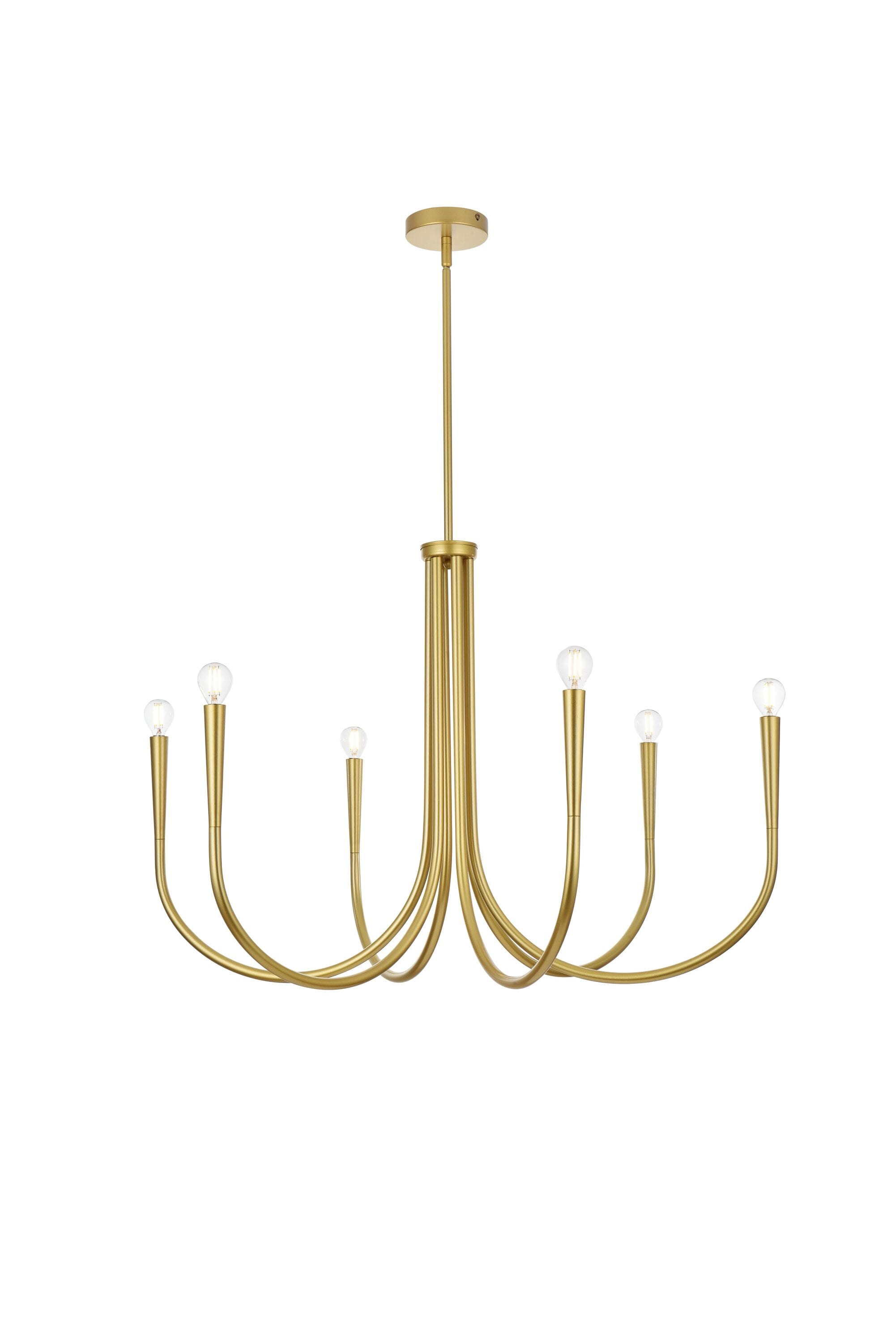 Elegant Decor Home Furnishing 6 -Light Brass Bare bulb Iron Chandelier