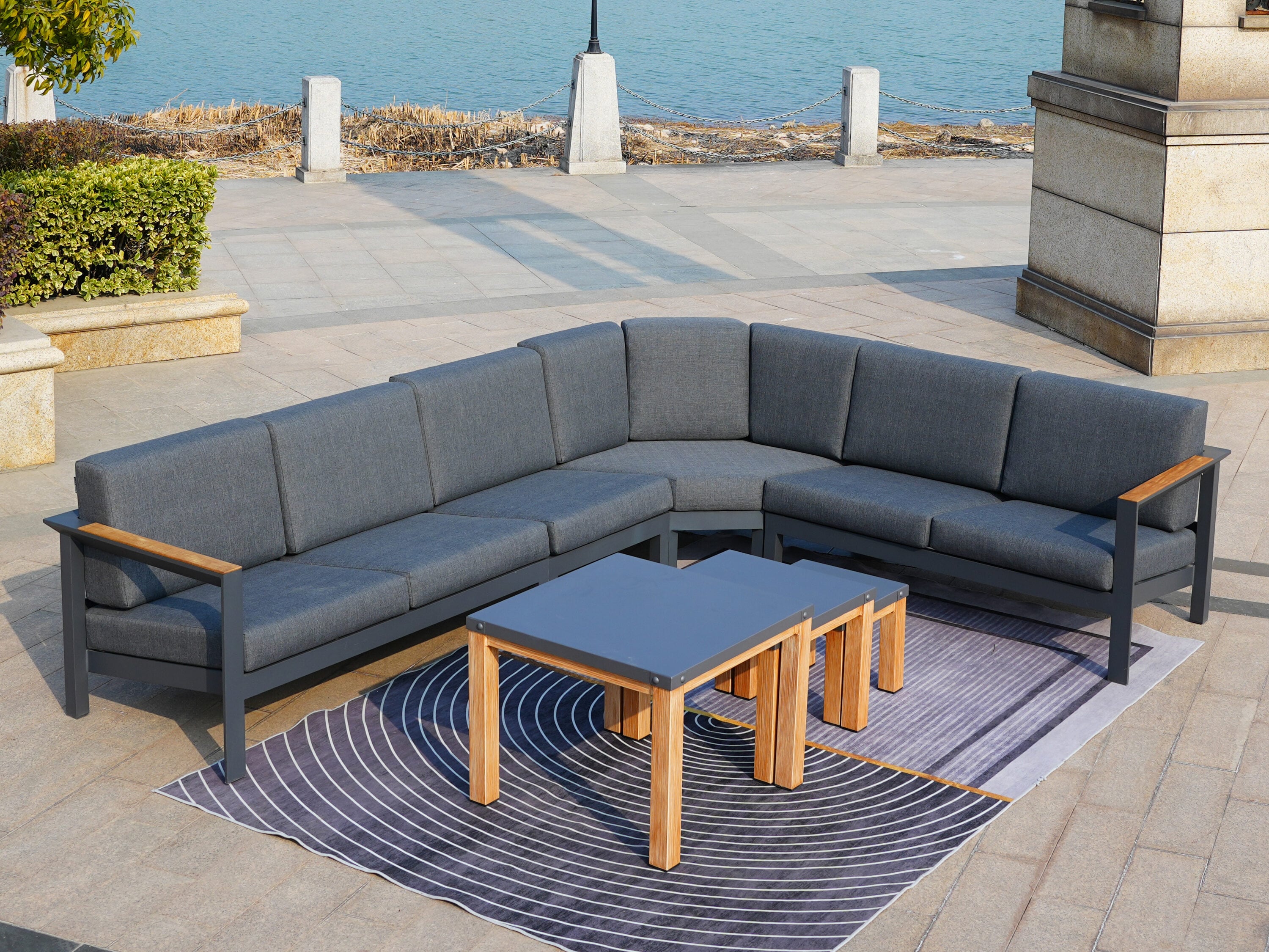 Moda Furnishings 2327-41T-NO-GR 7 -Piece Patio Conversation Set with Gray Cushions