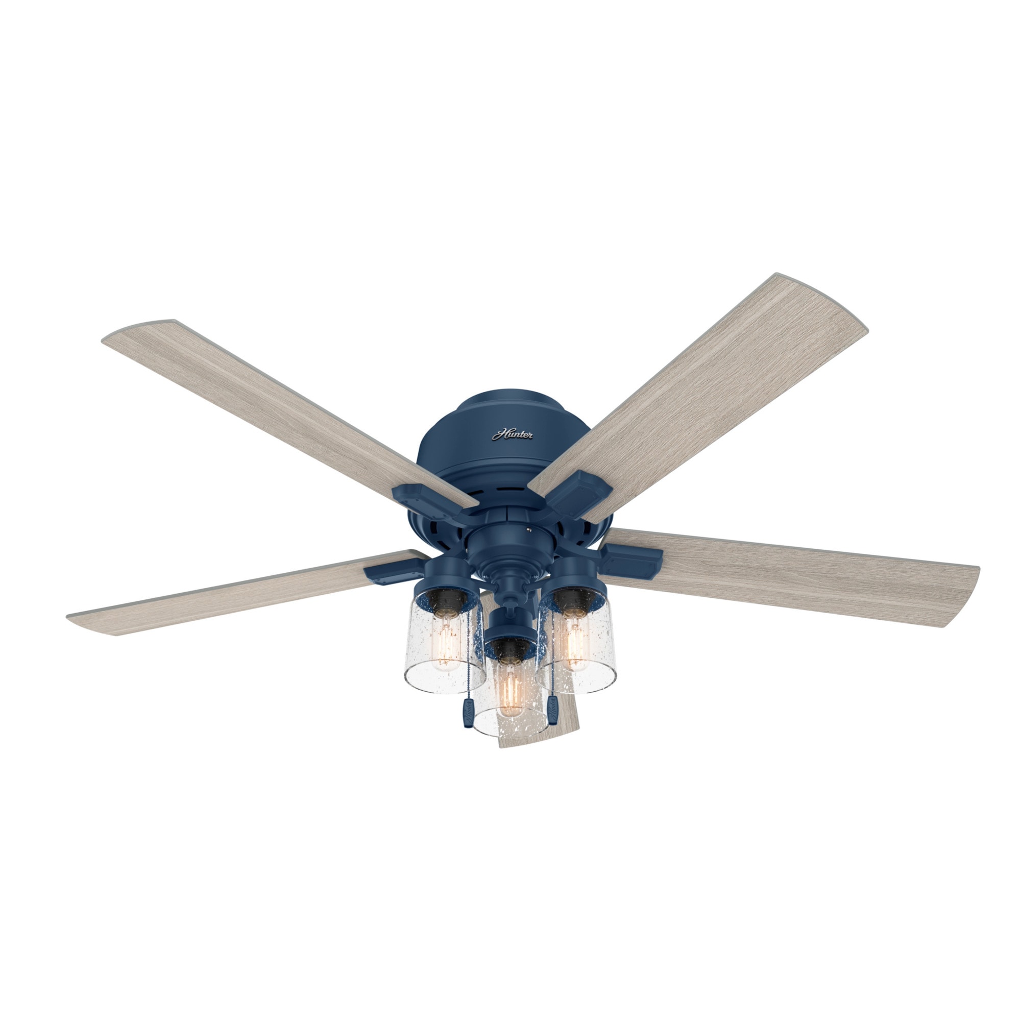 Hunter Hartland 52 In Indigo Blue Indoor Flush Mount Ceiling Fan With Light 5 Blade The Fans Department At Lowes Com