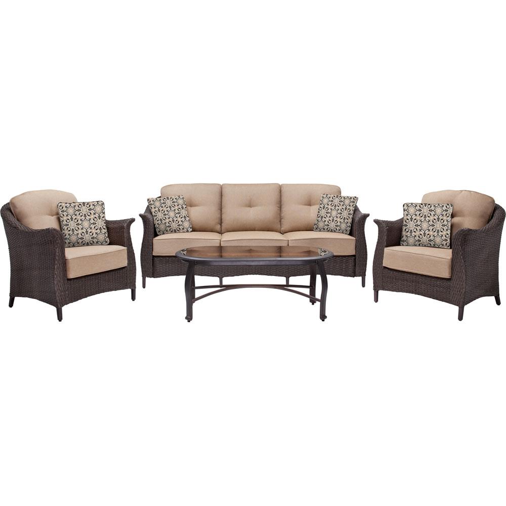 Hanover GRAMERCY4PC Gramercy 4-Piece Patio Conversation Set with Tan Cushions