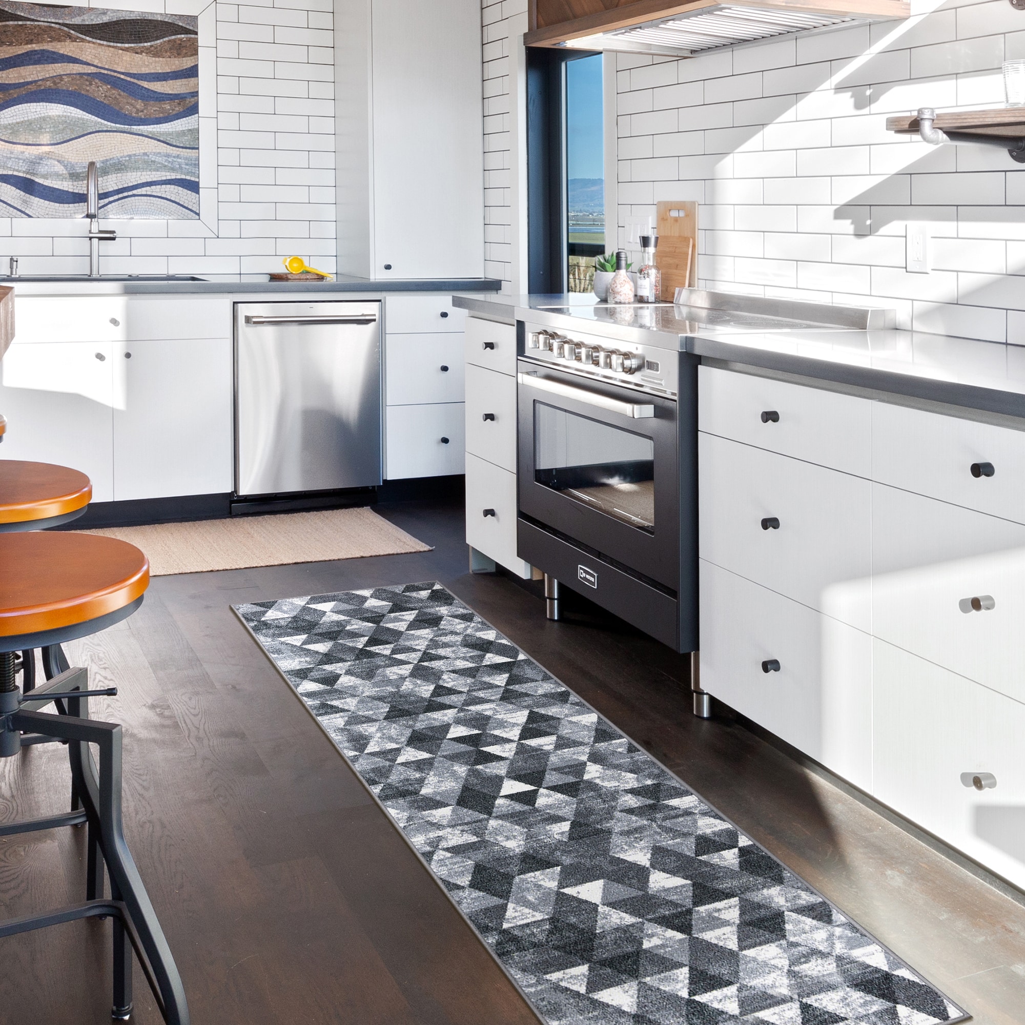 Ottomanson CLS7033-2X7 Classics 2 X 7 (ft) Gray Indoor Geometric Mid-century Modern Machine Washable Runner Rug