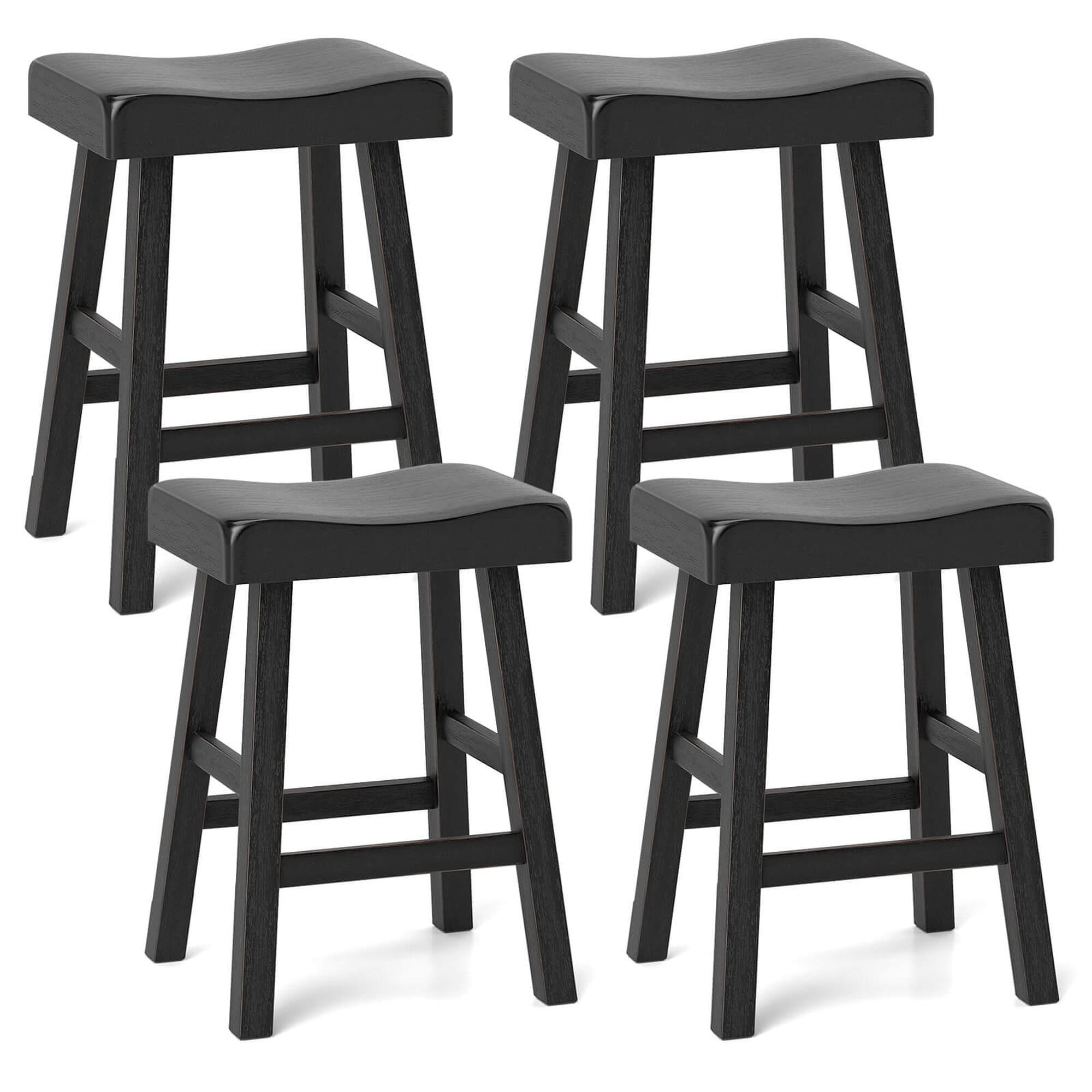 Costway HCST04661 Set of 4 Black 24-in H Counter height (24-in to 27-in) Saddle Seat Wood Bar Stool
