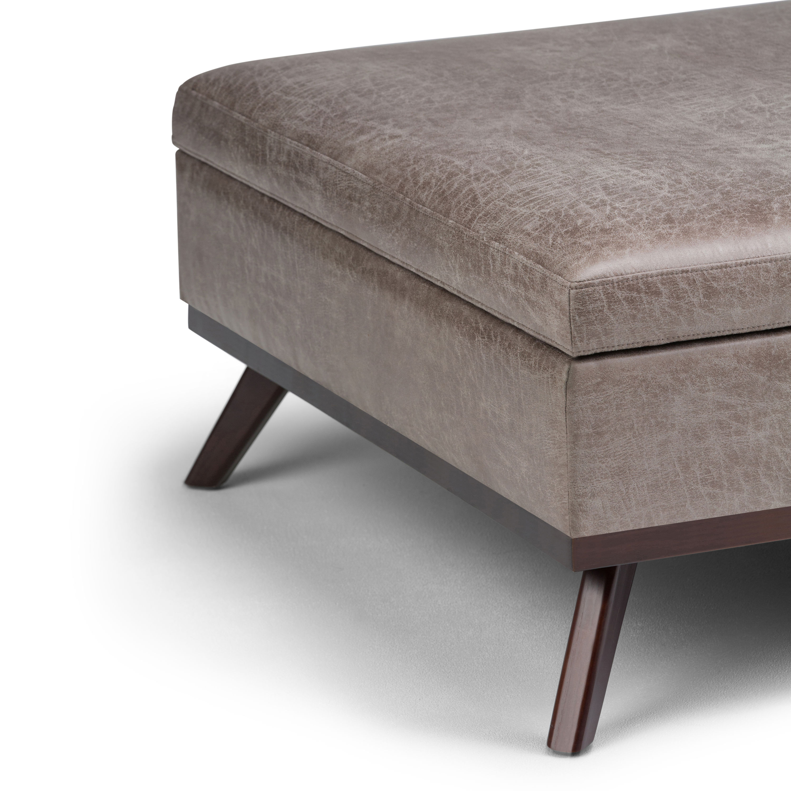 Owen 36" Distressed Grey Taupe Faux Leather Storage Ottoman