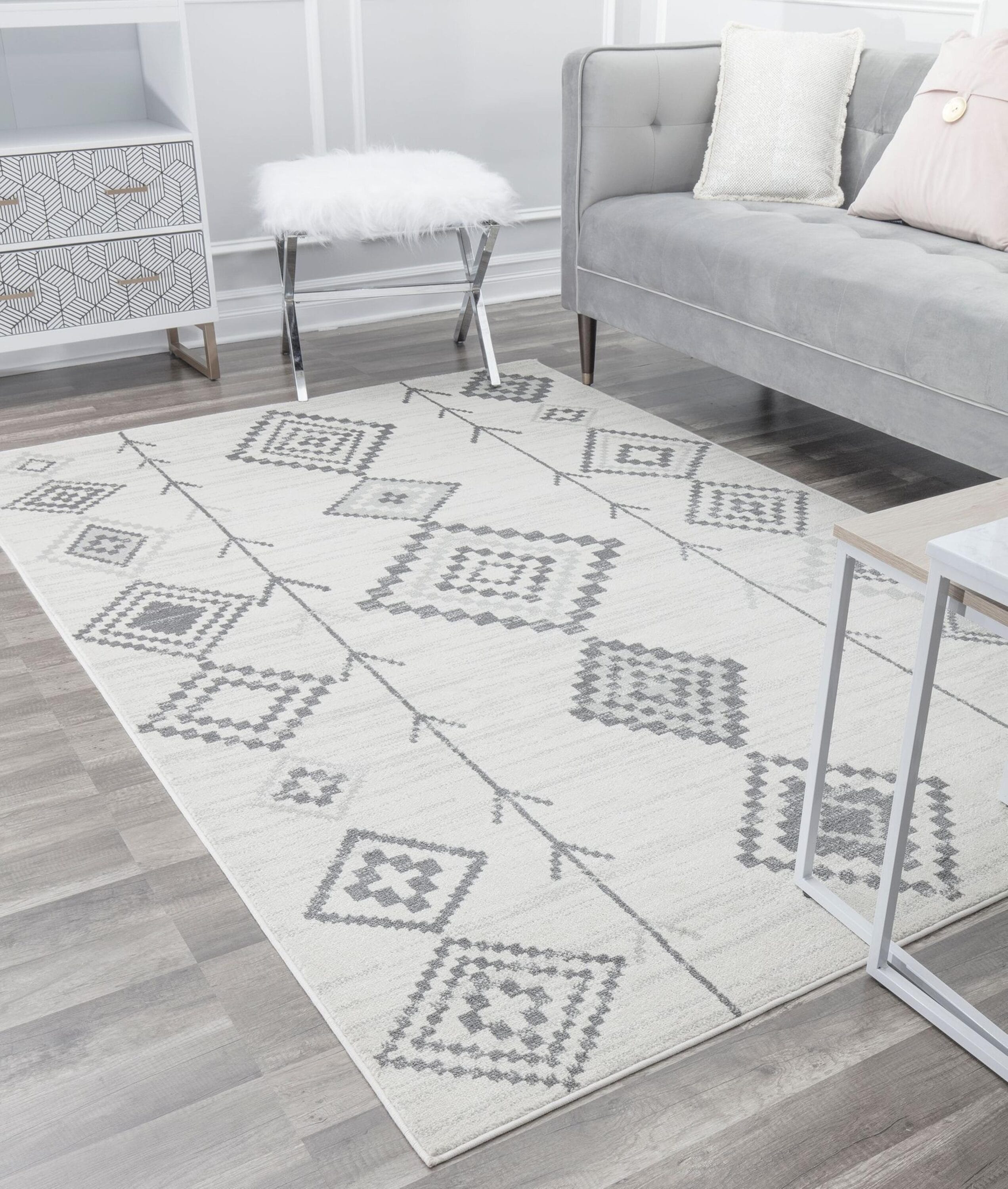 Rugs America 28380 Bodrum 5 x 7 (ft) Loomed Polypropylene Native White Rectangular Indoor Tribal Moroccan Area rug
