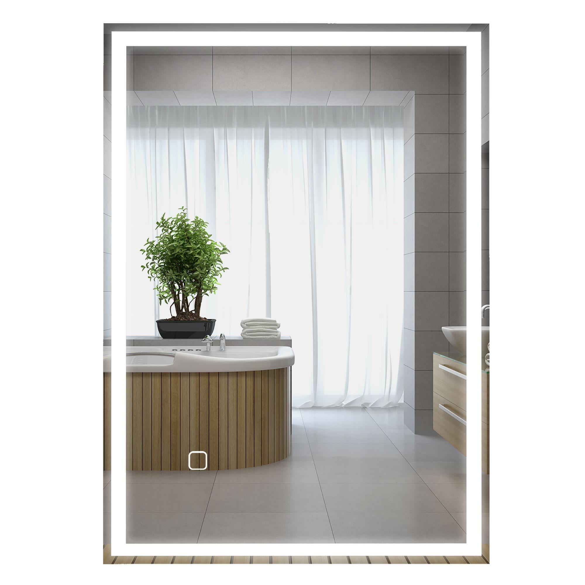Bayfeve BF-173993-MIR LED Bathroom Vanity Mirror 31.5-in x 23.5-in Polished Frameless Rectangle Dimmable LED Lighted Bathroom Vanity Mirror ( Silver )