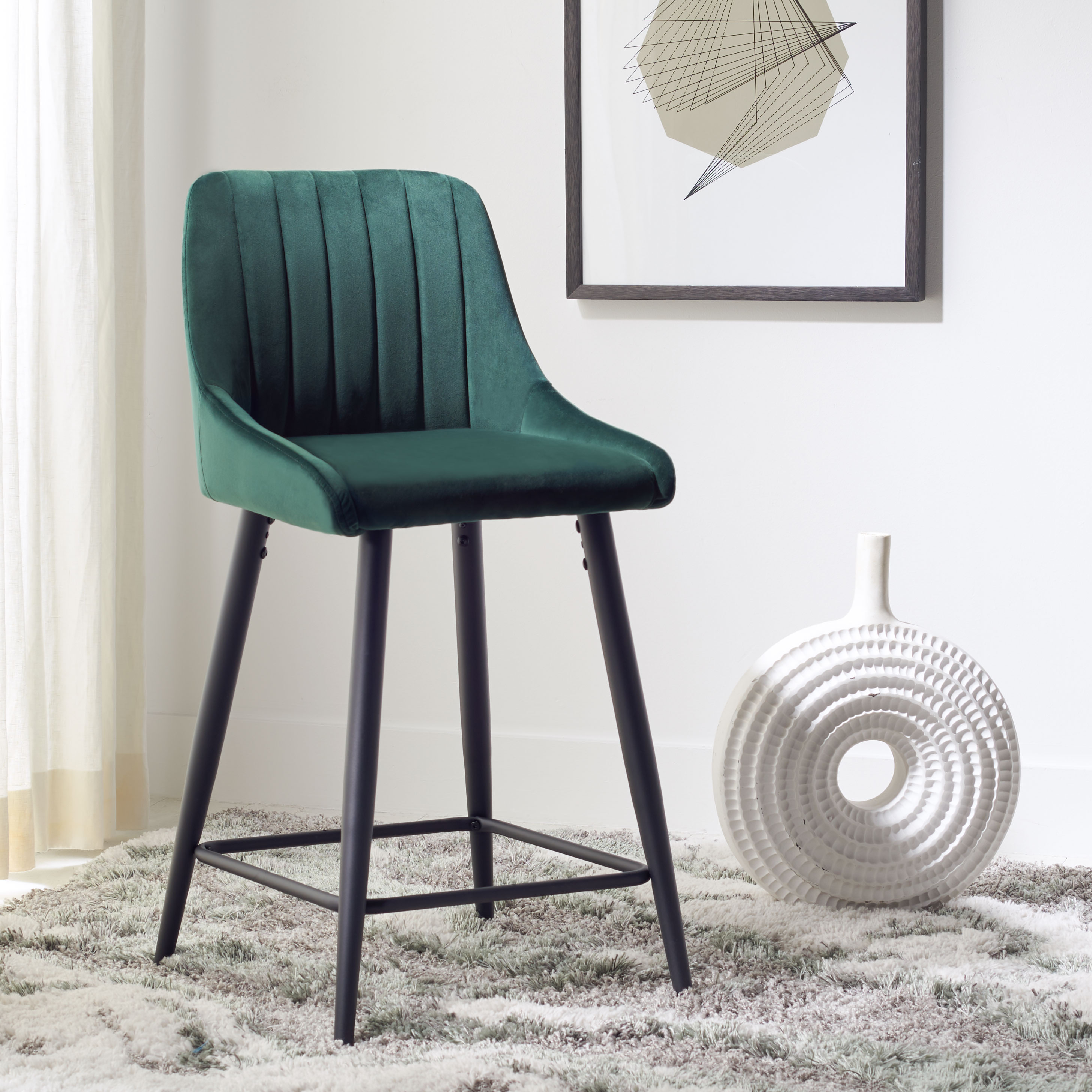 Safavieh Helga Malachite Green/Black 24-in H Counter height Upholstered ...