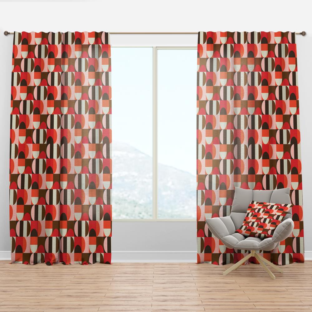 Designart CTN24051-52-95 95-in Red Geometric Room darkening Thermal lined Rod pocket Single curtain panel