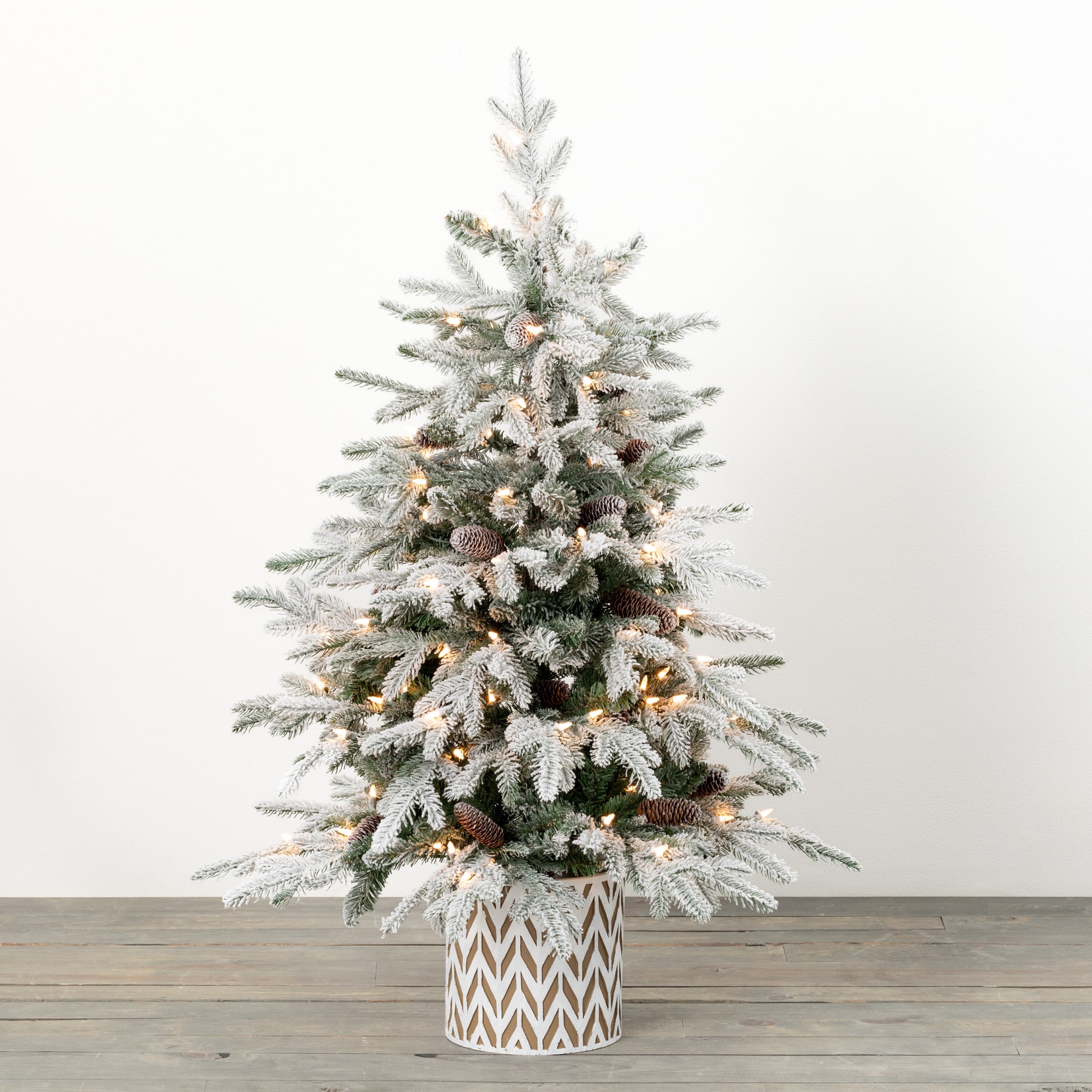 Sullivans TR1193 4-ft Pine Pre-lit Flocked Artificial Christmas Tree with Clear LED Lights