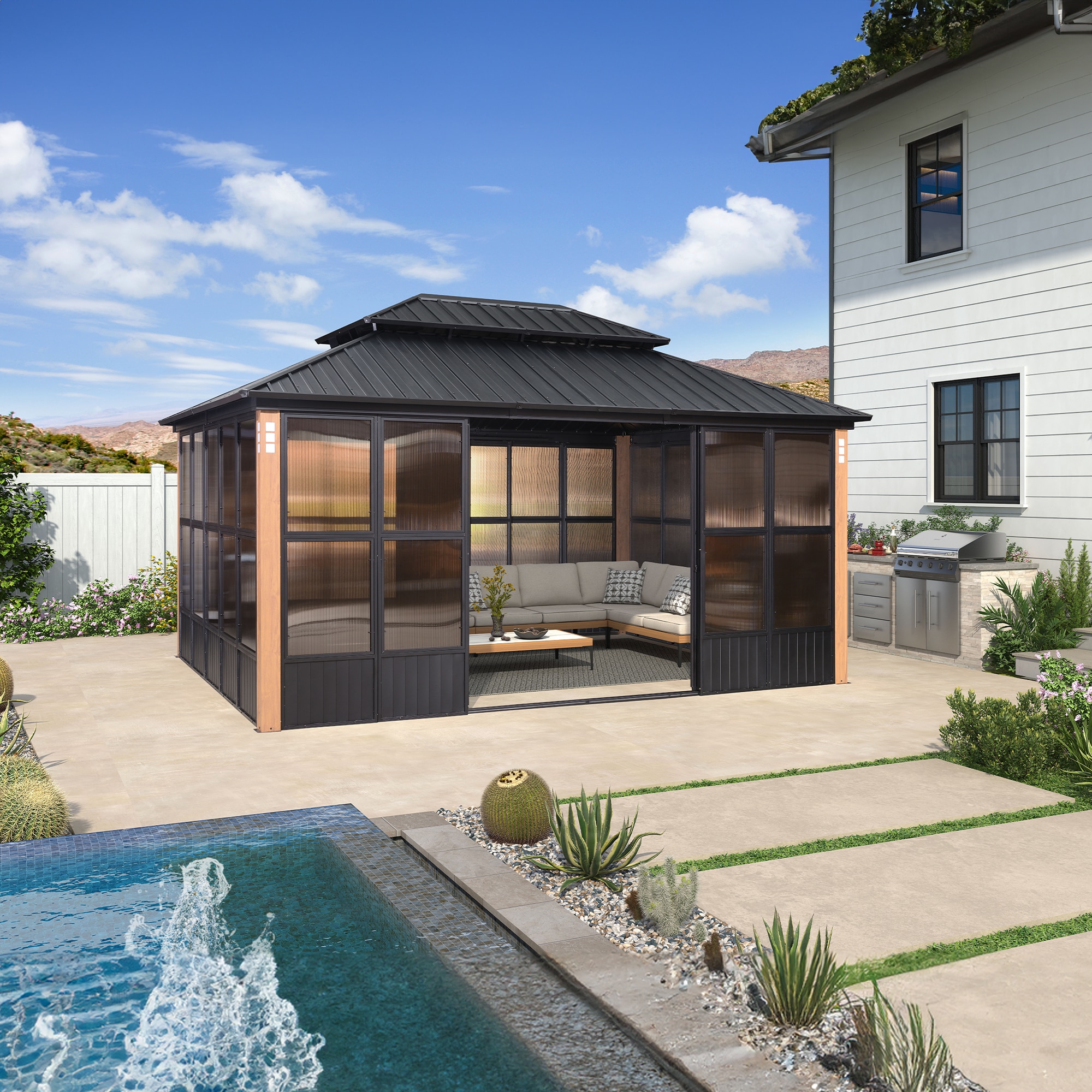 PURPLE LEAF LS06SRW1216 16-ft x 12-ft Solarium Wood Solarium with Hardtop Roof (Screen Included)