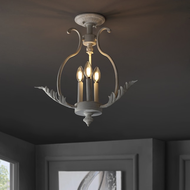 Jonathan Y Austen French Country Cottage Glam 3 Light 12 25 In Antique White Led Semi Flush Mount The Lighting Department At Com - Antique White Semi Flush Ceiling Lights