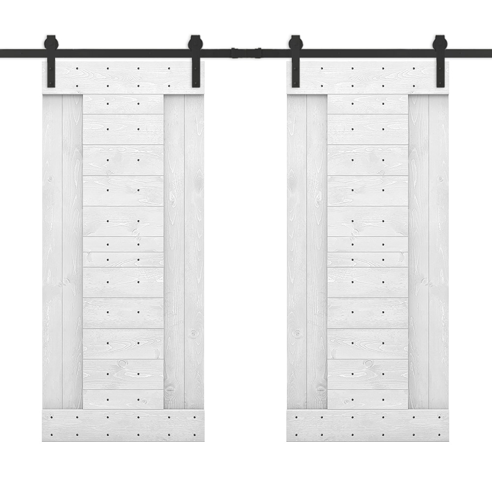 CALHOME MK-72(2+N3-24WT(2+CN 48-in x 84-in White Pine Wood Solid core Double Barn Door (Hardware Included)