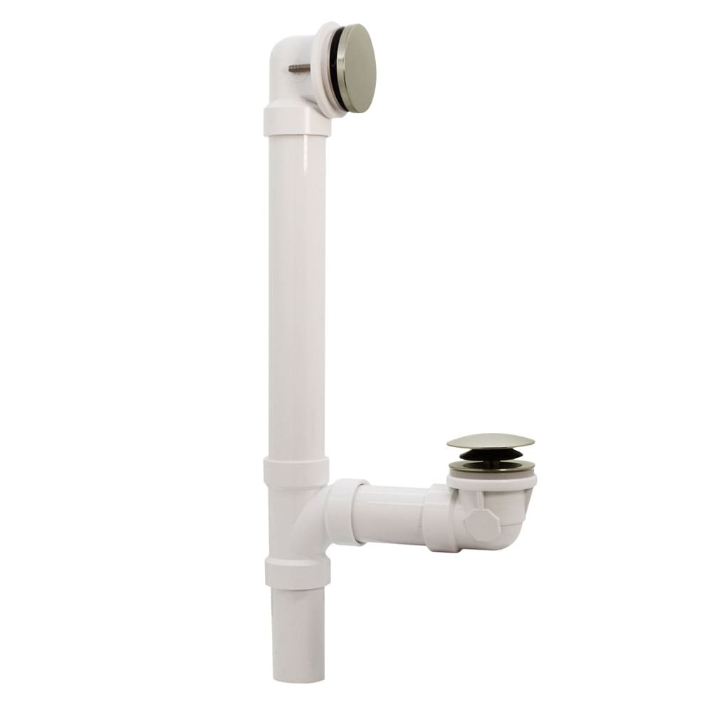 WESTBRASS 493244H-07 Illusionary Overflow 12 In. and 4 In. Sch. 40 PVC Bath Waste and Overflow with Tip-toe Bath Drain In Satin Nickel