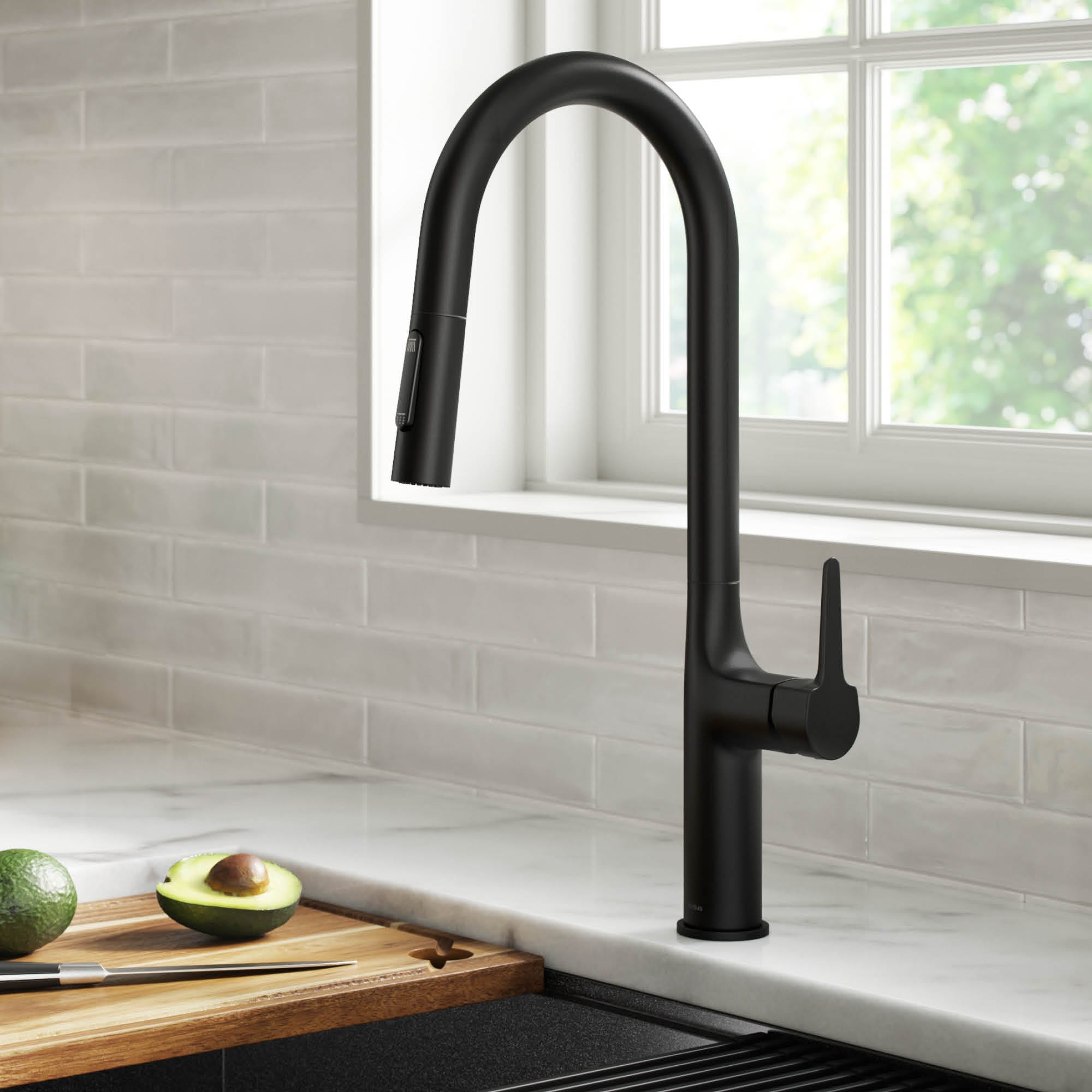 Kraus KPF-3101MB Oletto Matte Black Single Handle Deck-mount Pull-down Kitchen Faucet with Sprayer