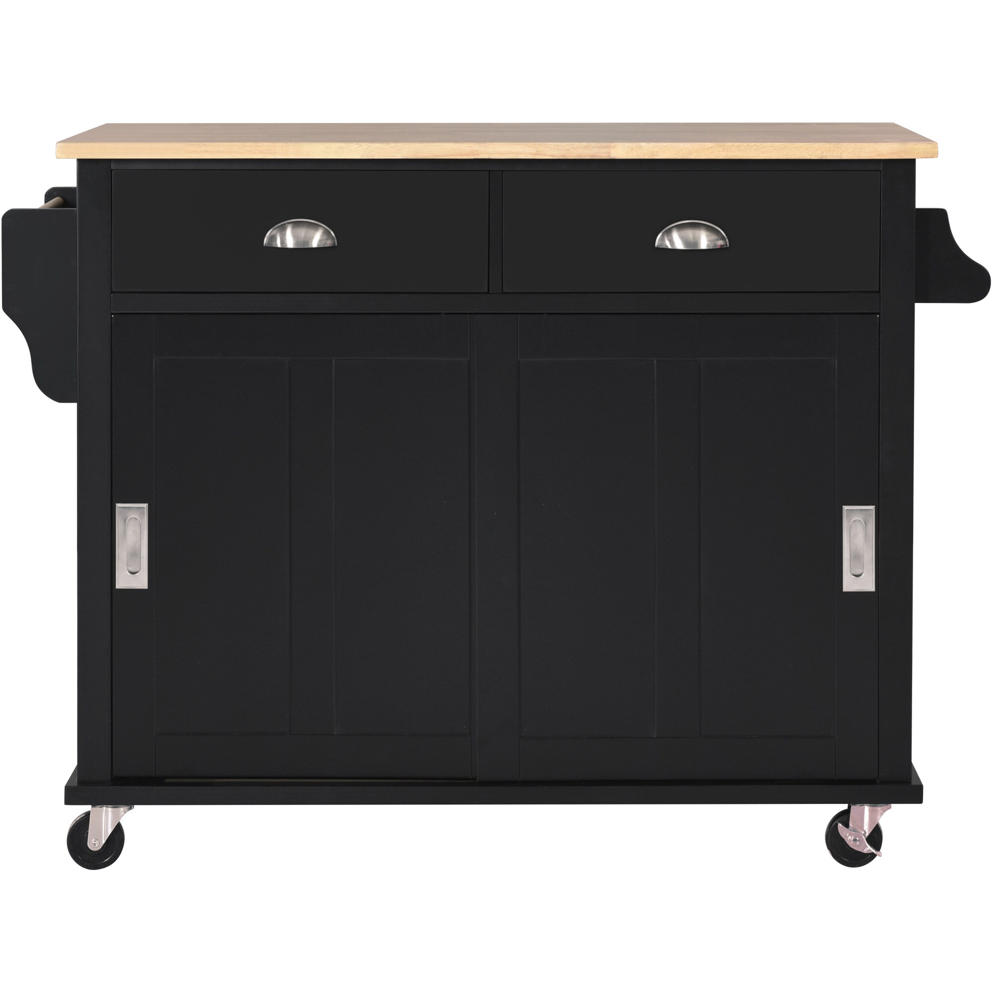 SINOFURN SYB260029BK Black MDF Base with Wood Wood Top Rolling Kitchen Island ( 20.5-Inches x 52.2-Inches x 36.6-Inches )
