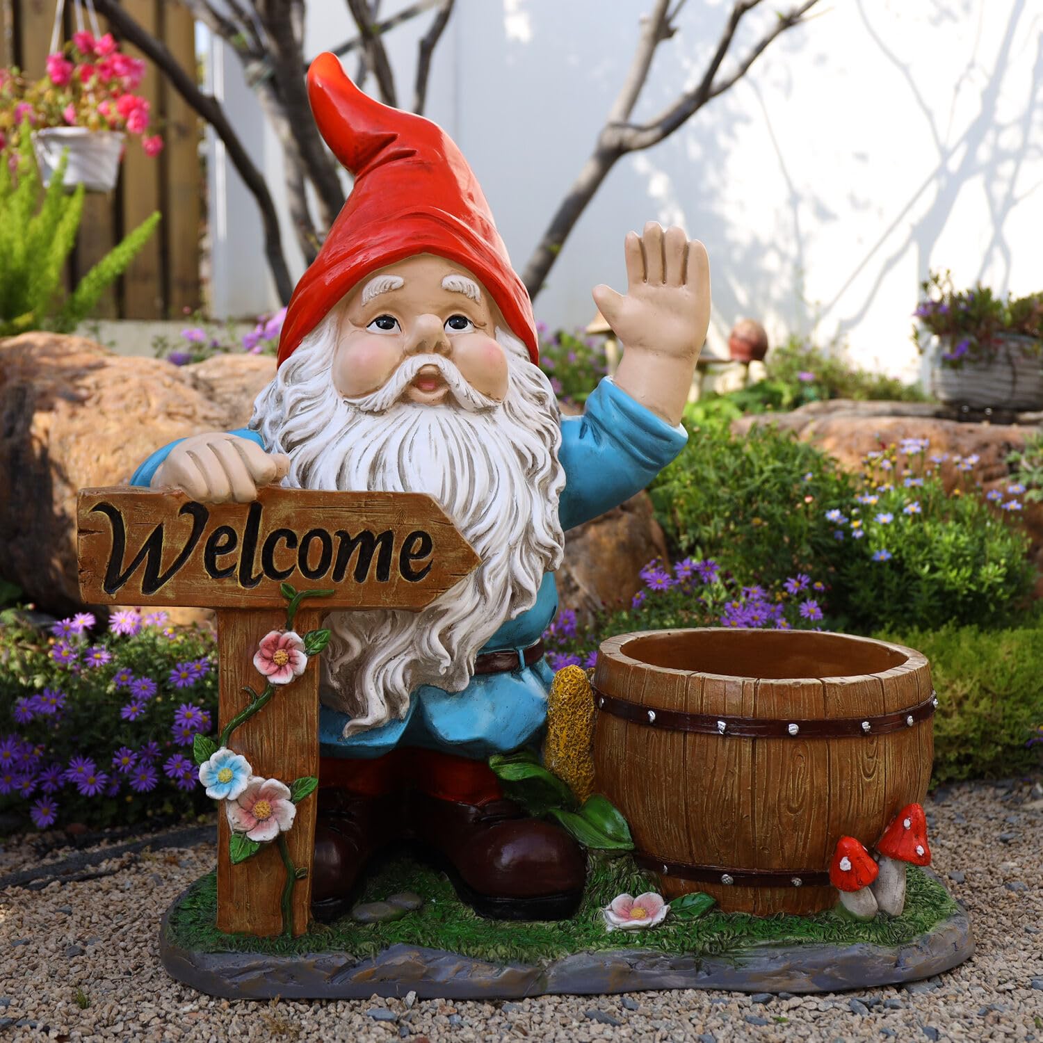 Lirago Outdoor Garden Sculpture Gnome Flower Pot Planter Unique Yard Statue Decoration Interesting Law Outdoor Ornament Battery Operated Festive Decor with Fine Detailing for Indoor Outdoor Holiday Display and Gifting