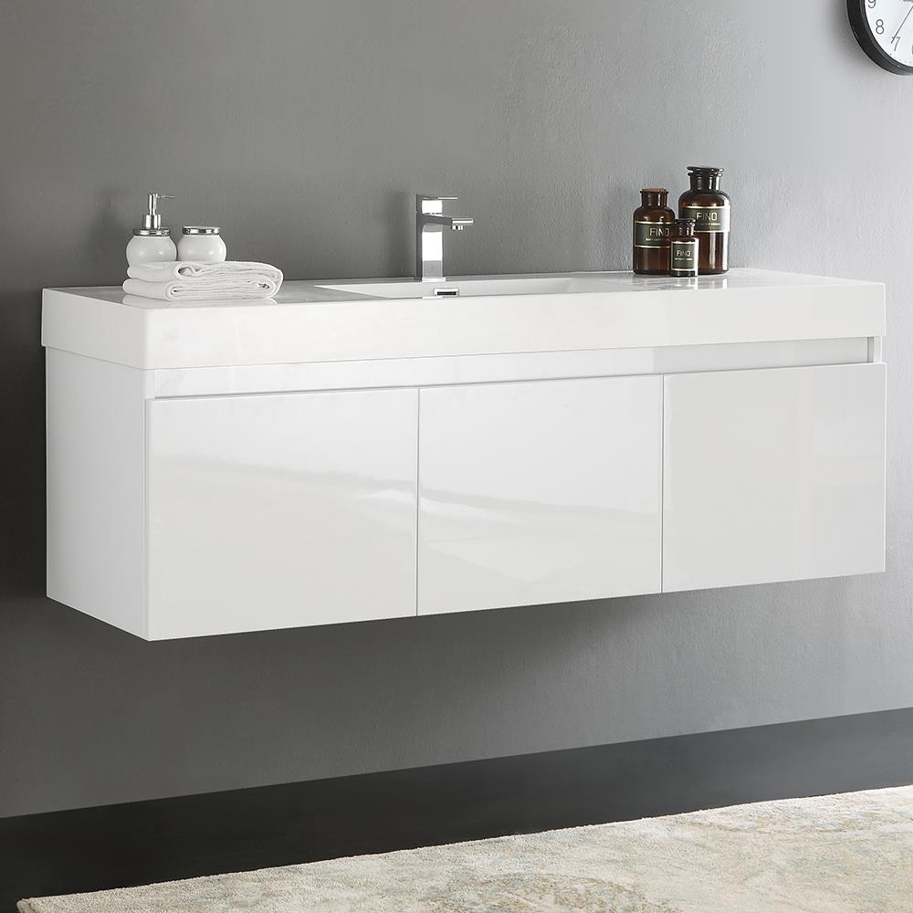 Fresca Mezzo 59-in White Single Sink Bathroom Vanity with White Acrylic ...