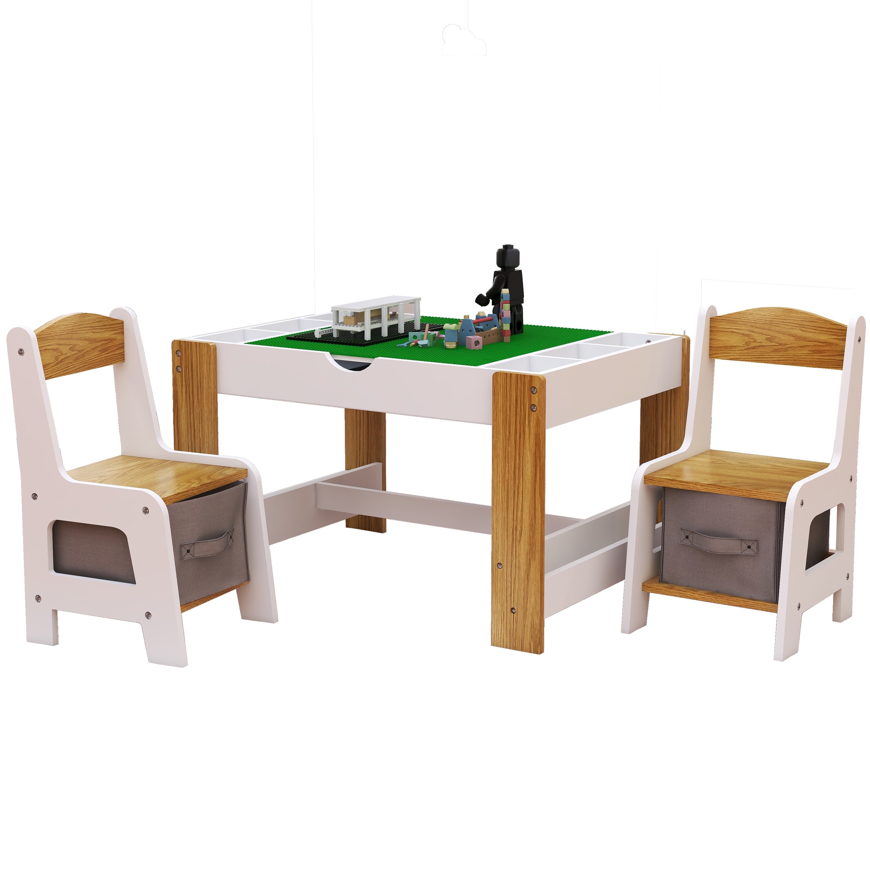 Siavonce XH05188 White+Green Rectangular Kid's Play Table ( Set of 2 Chairs)
