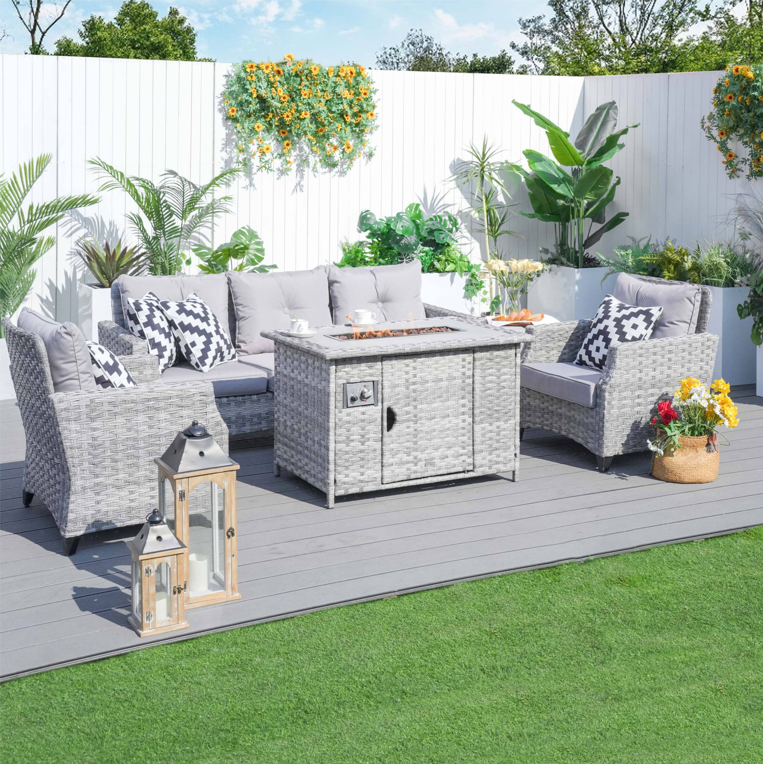 Direct Wicker DWF1802H 5 -Piece Wicker 2 Patio Sofa Conversation Set with Gray Cushions