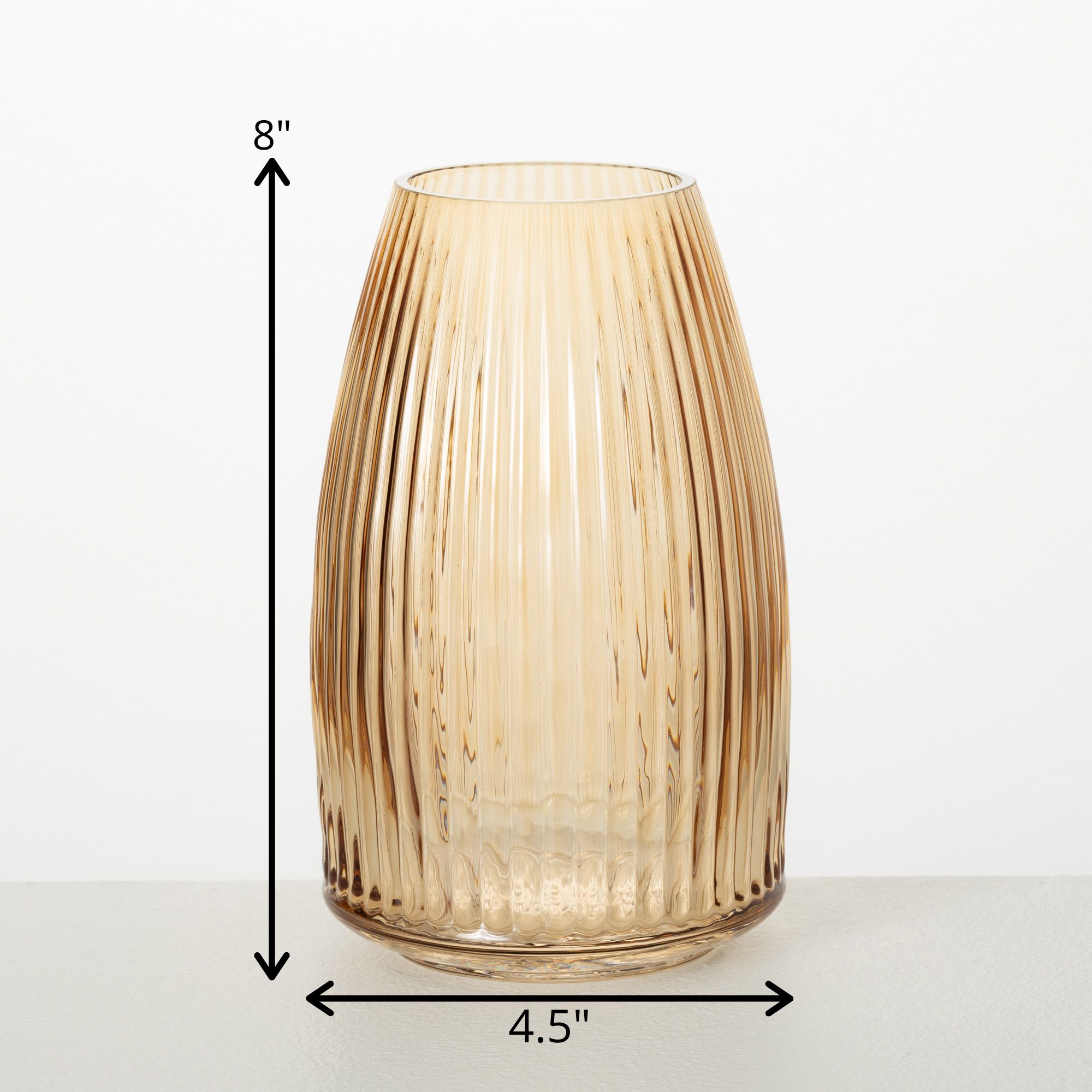 Amber Ribbed Glass Decorative Vase, 10.5"
