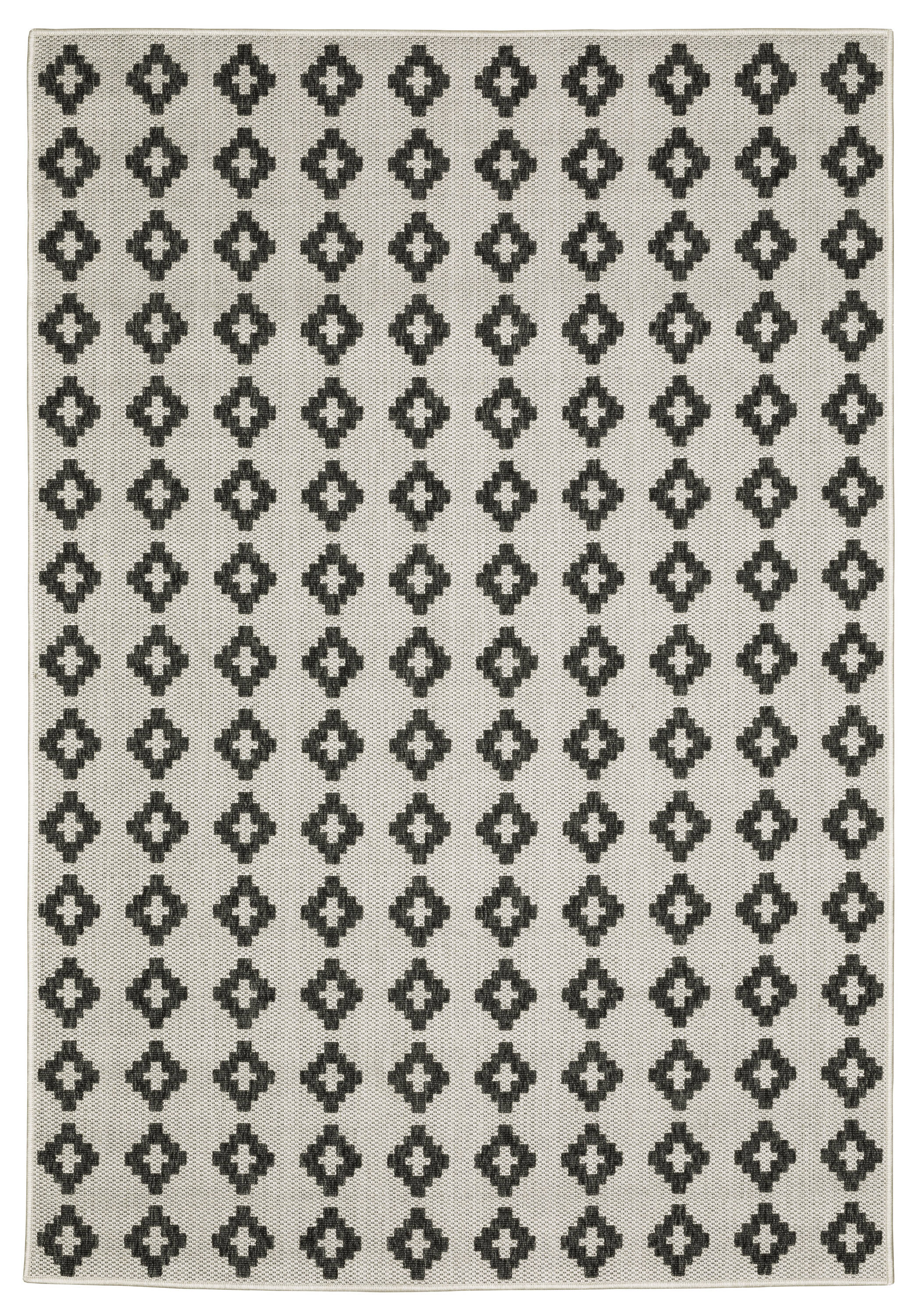 2'3x7'5 Outdoor Rug-Black/Tan Diamonds