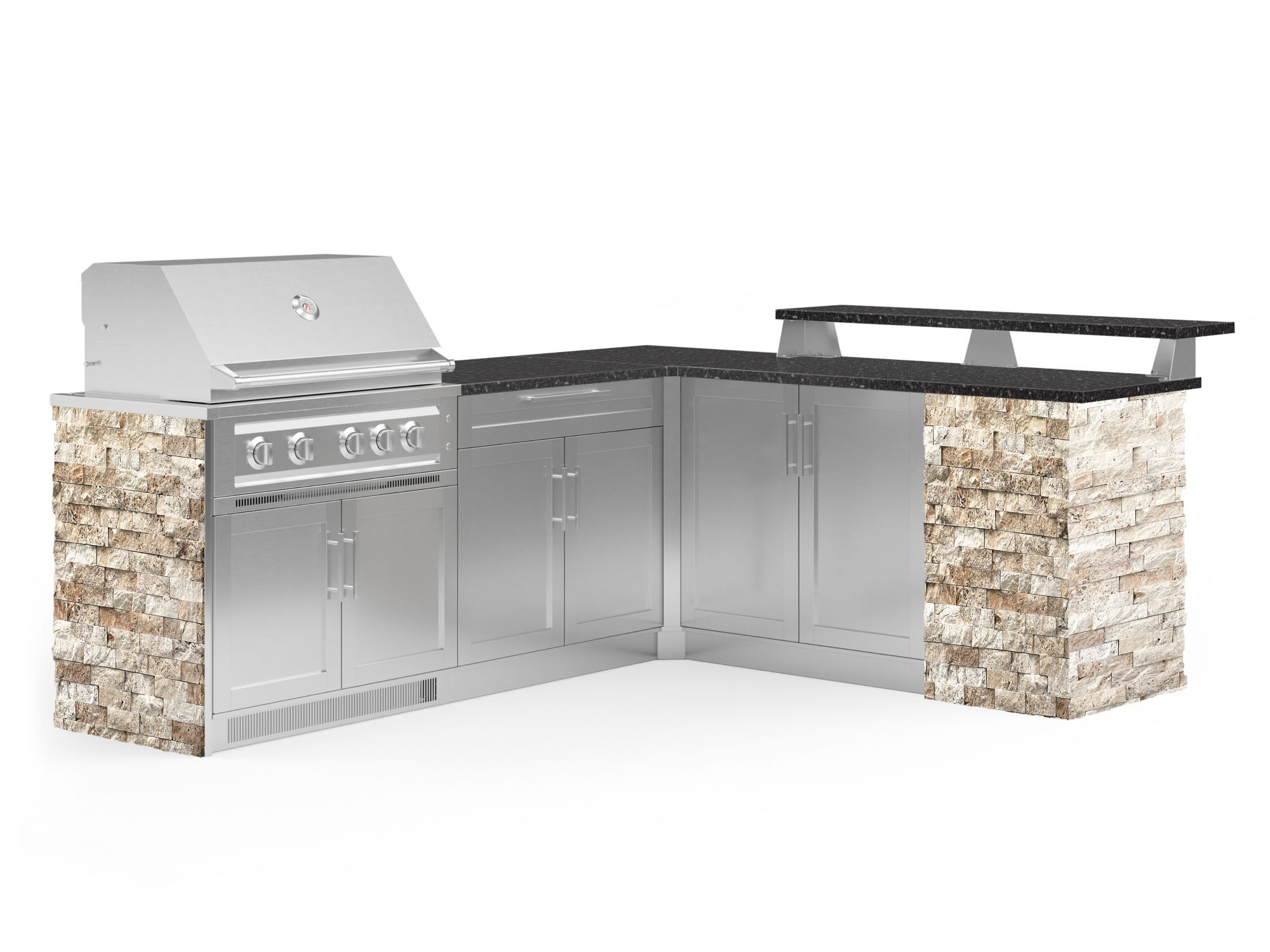 NewAge Products 69402 Signature Series Cabinets Platinum Grill 8 -Piece 99.94-in W x 33.5-in D x 51-in H Modular Outdoor Kitchen Set 5 Burners