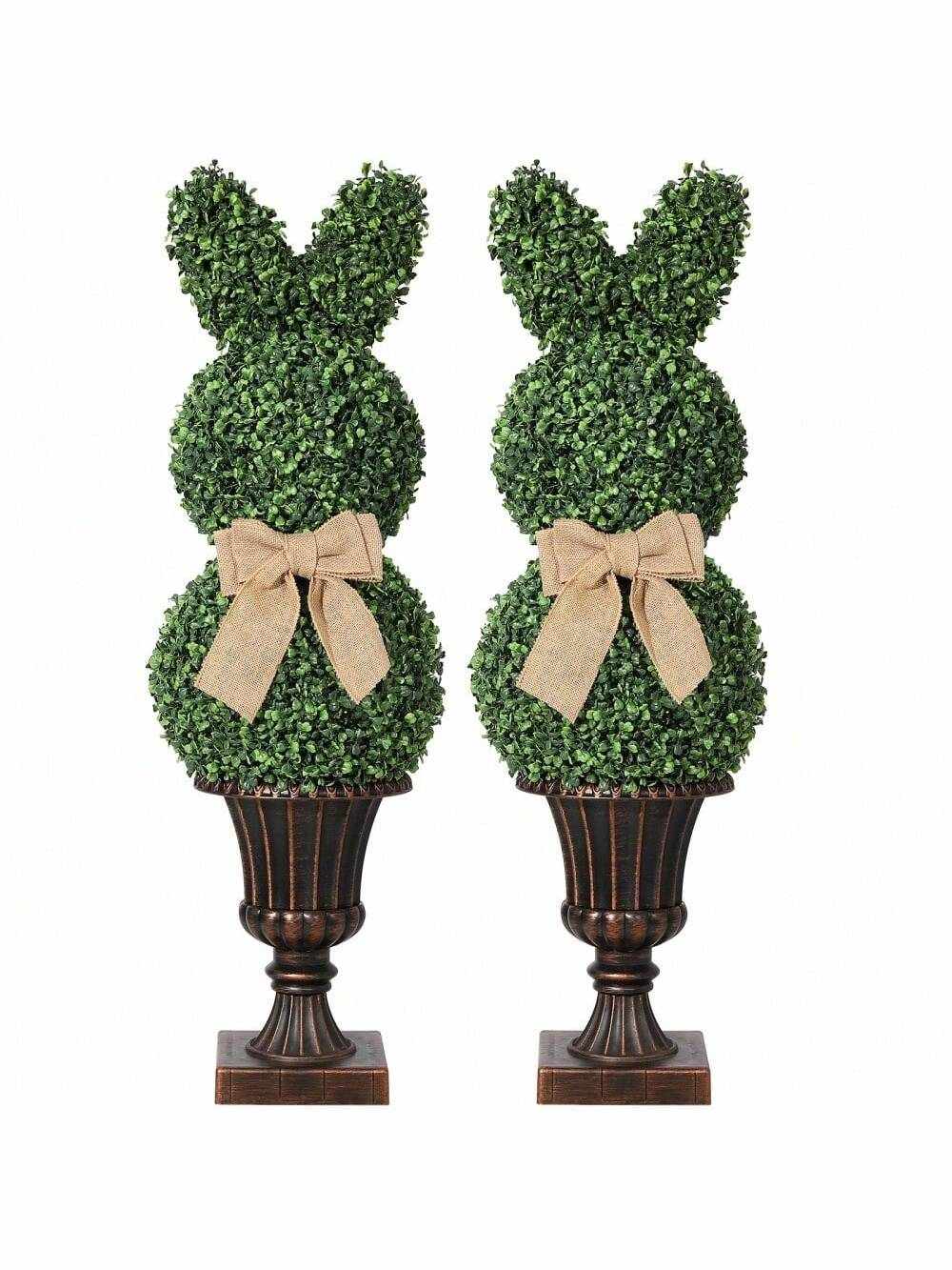 Qeetex PHK-33FARK5S-HF4 2PCS Rabbit Statue Decor. Indoor/Outdoor Artificial Greenery with 38-inch Champion Pot. Realistic Animal Accent for Home or Garden