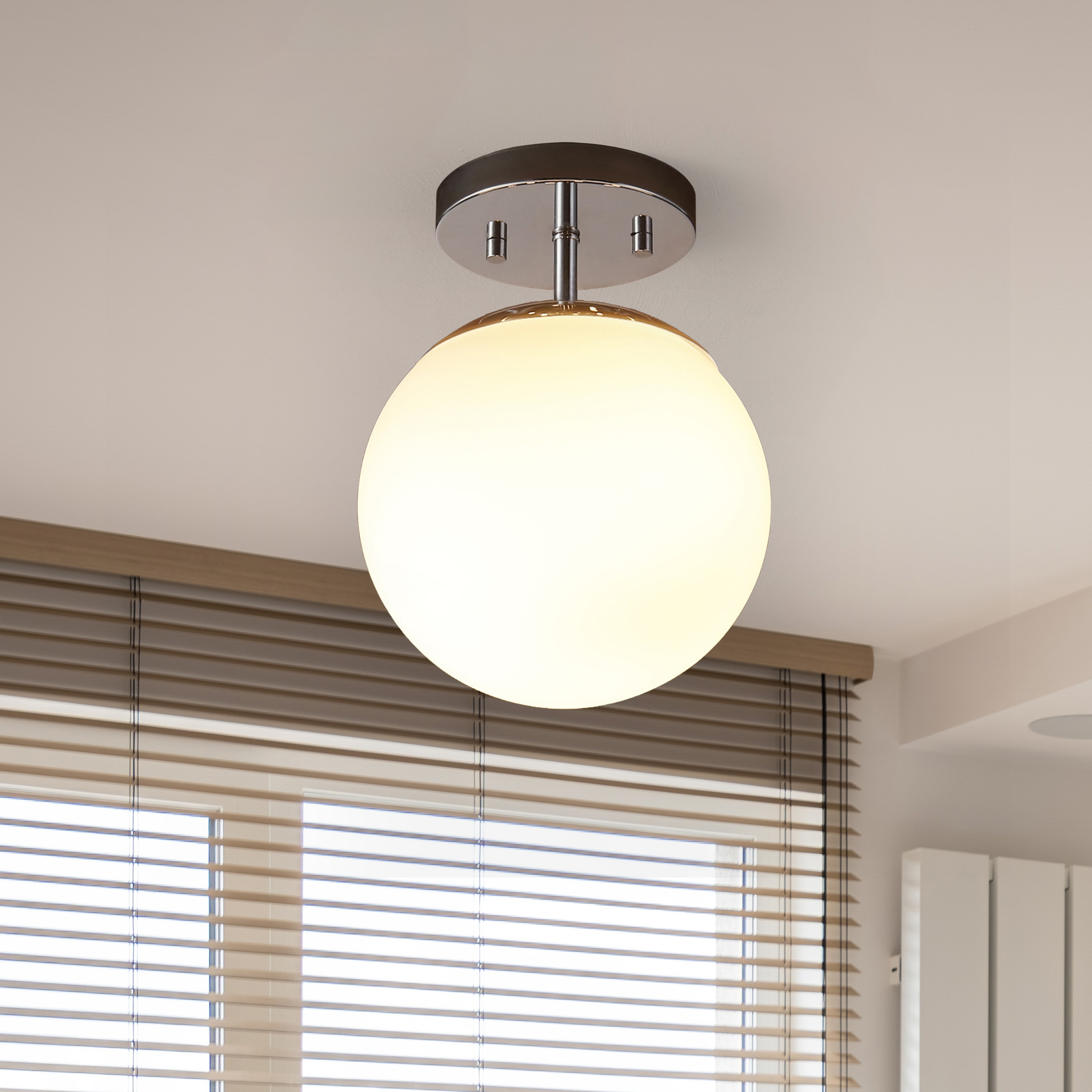 JONATHAN  Y JYL7499D Marcel Bistro Iron/Glass Farmhouse 1 -Light 7.75-in Polished Chrome Semi Flush Mount Light