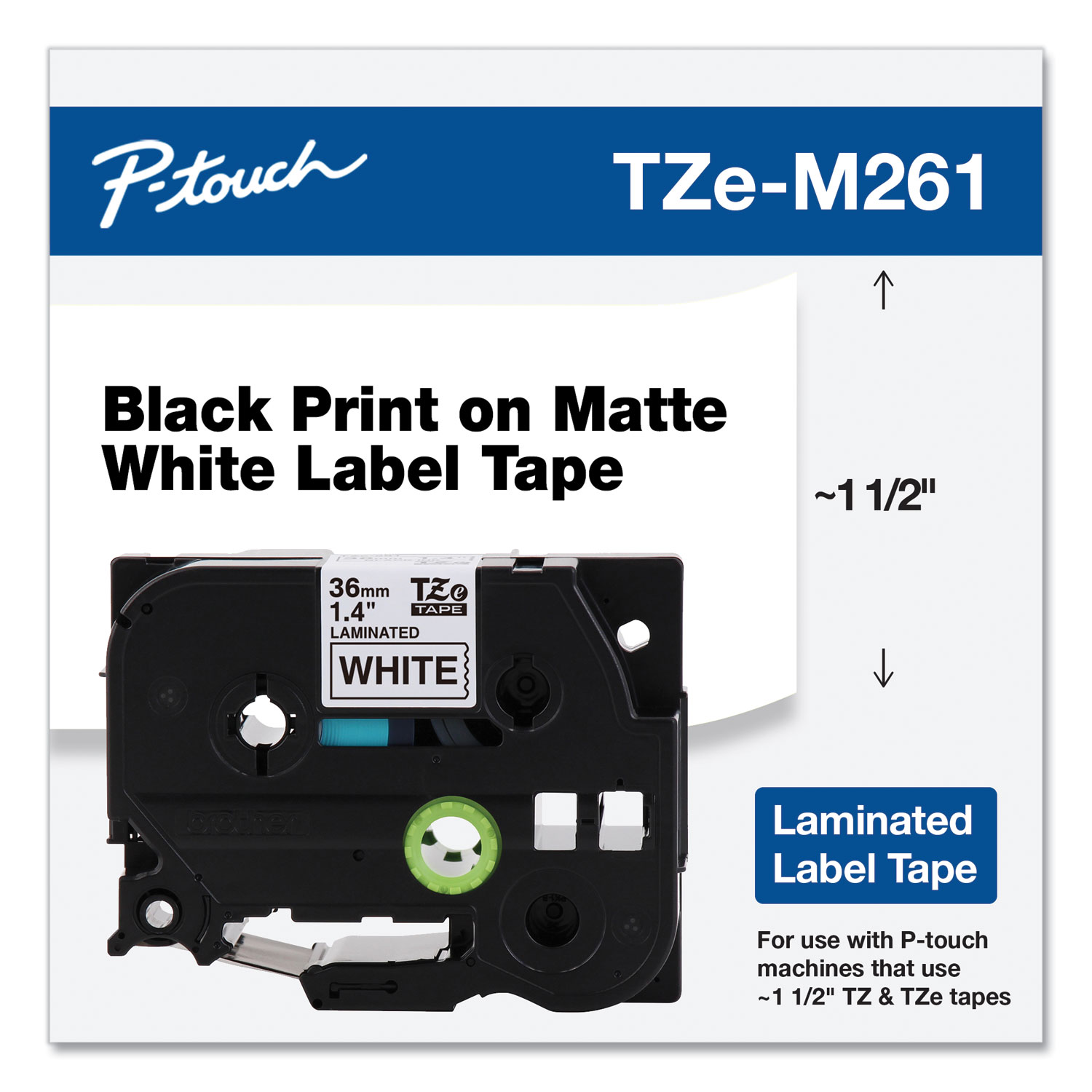 Brother Tze Standard Adhesive Laminated Labeling Tape 1.4 X 26.2 Ft Black On Matte White