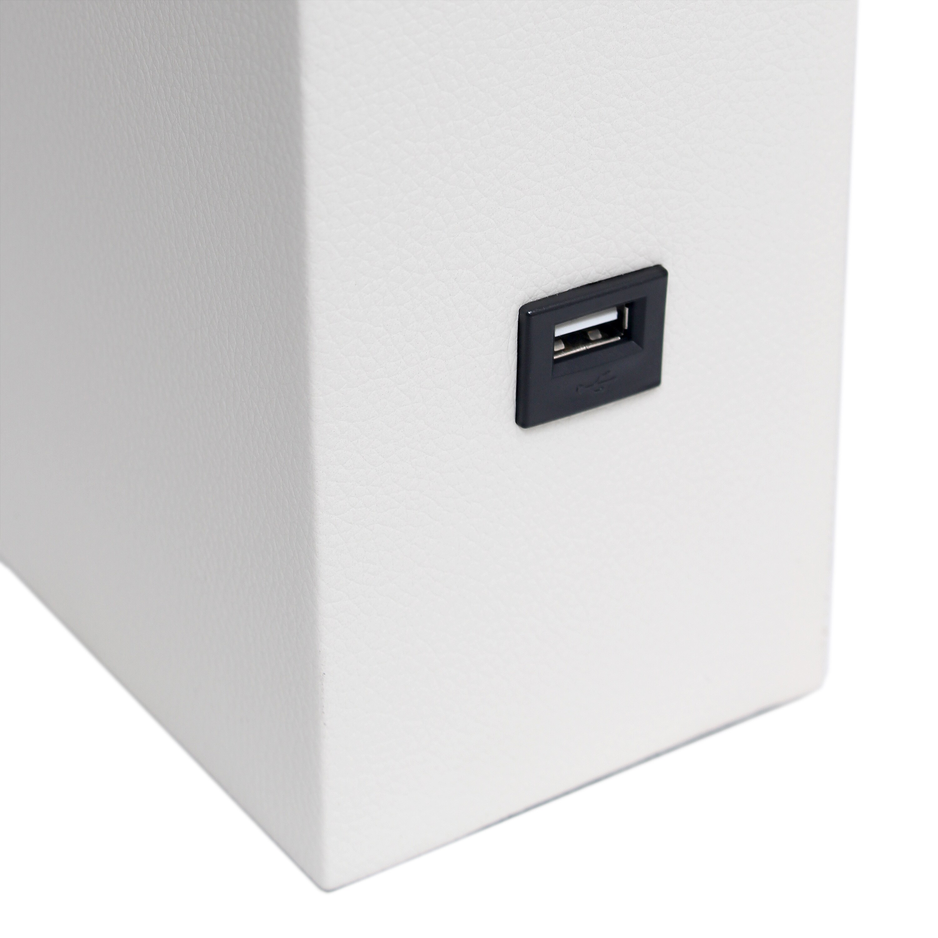 21" White Leather Base Modern Nightstand Lamp with USB Port