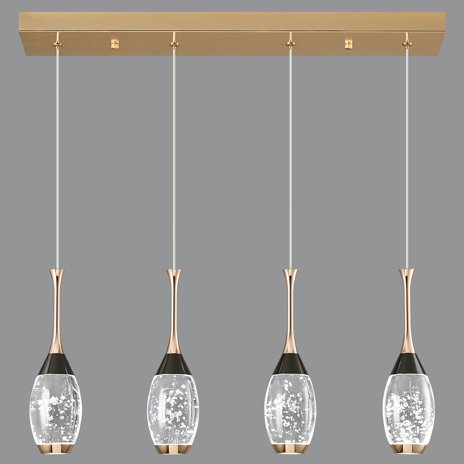 ZHLLMQ Modern 4-Light Linear Champagne Gold Finish Bubble Glass Teardrop Integrated LED 23.42 Inch Kitchen Island Hardwired Linear Pendant Light