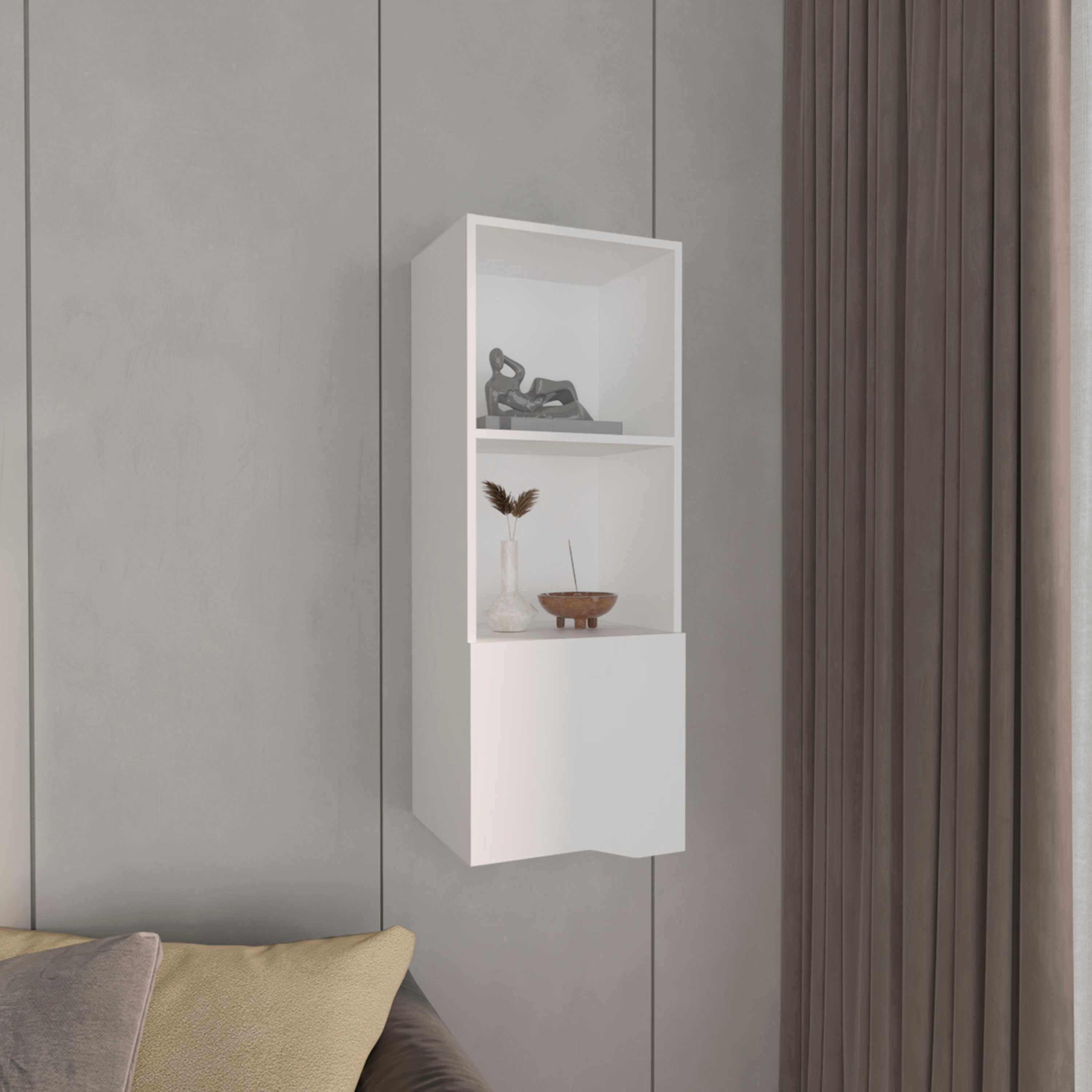 LOVMOR  13.4-in x 16.1-in x 43.3-in White Bathroom Wall Cabinet with Mirror and 2 Shelves and Single Door