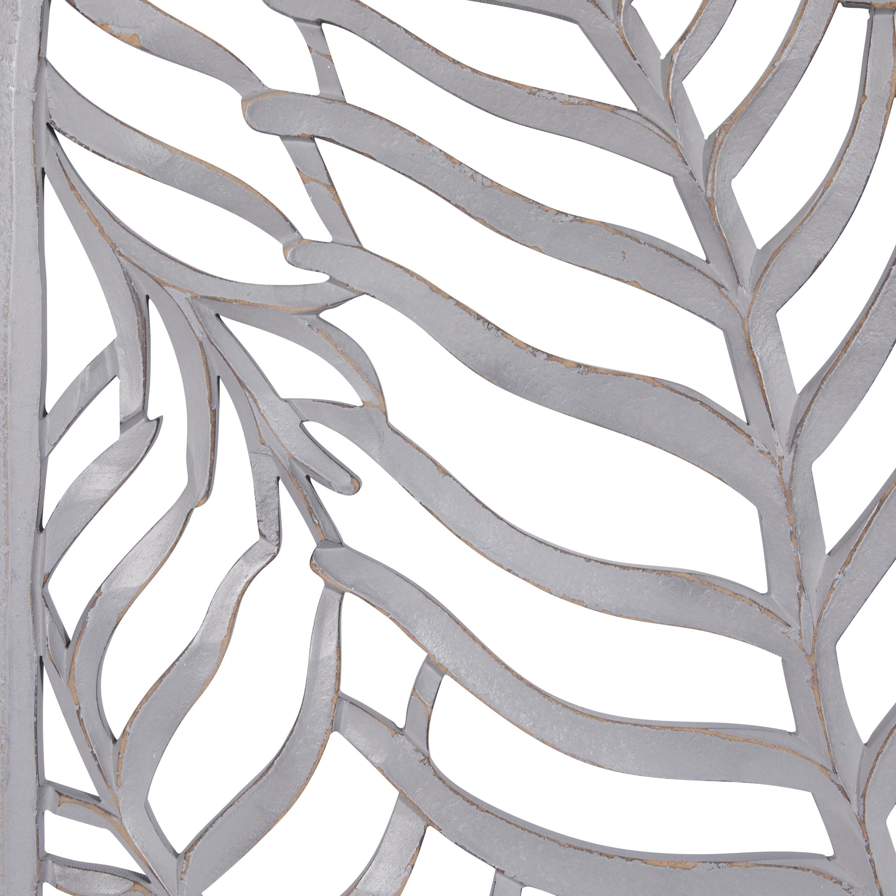 Gray Hand-Carved Abstract Wood Wall Panels, Set of 2