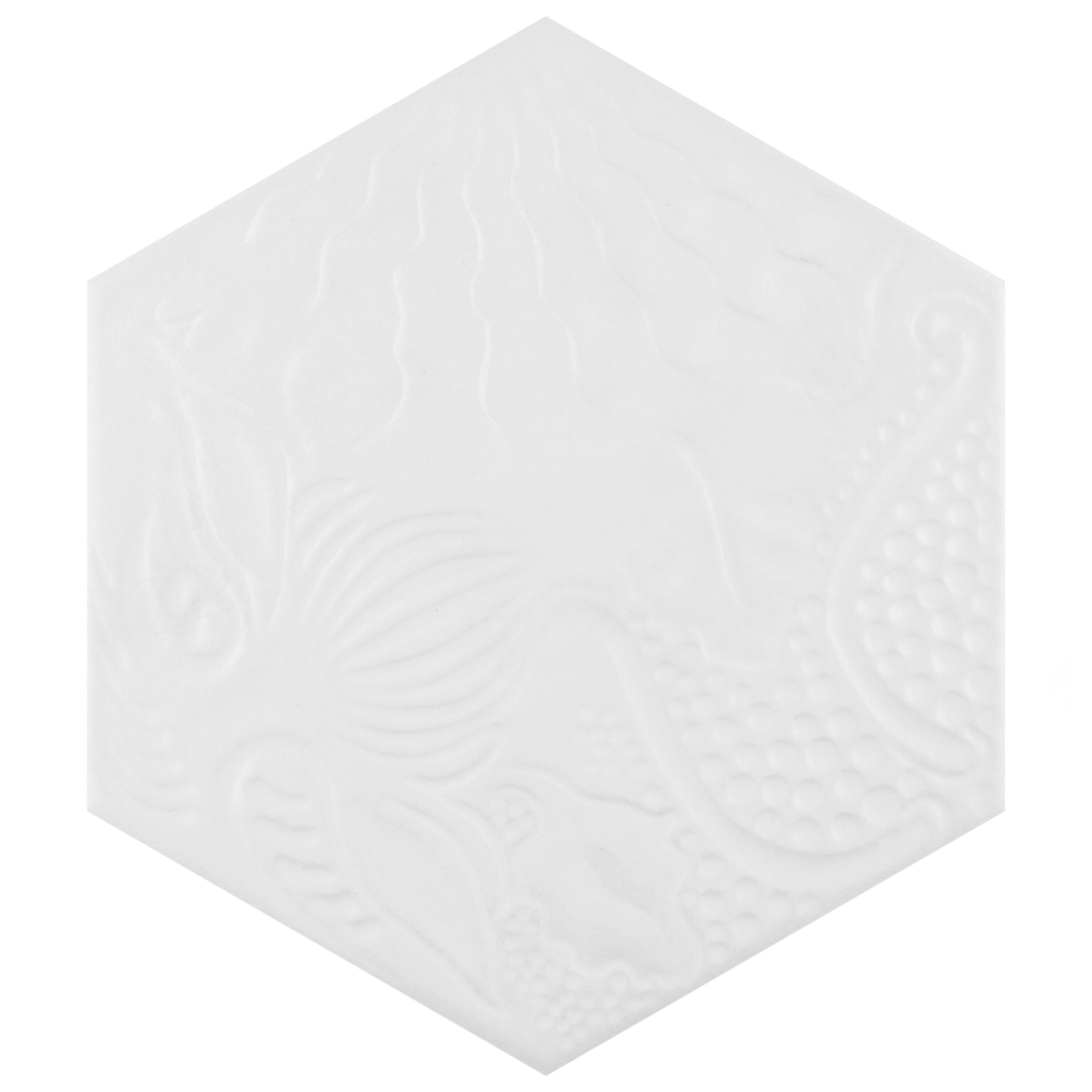 Affinity Tile FCD10GWX Gaudi Hex White 9-in x 10-in Satin Porcelain Hexagon Floor and Wall Tile ( 11.5-sq ft Carton )