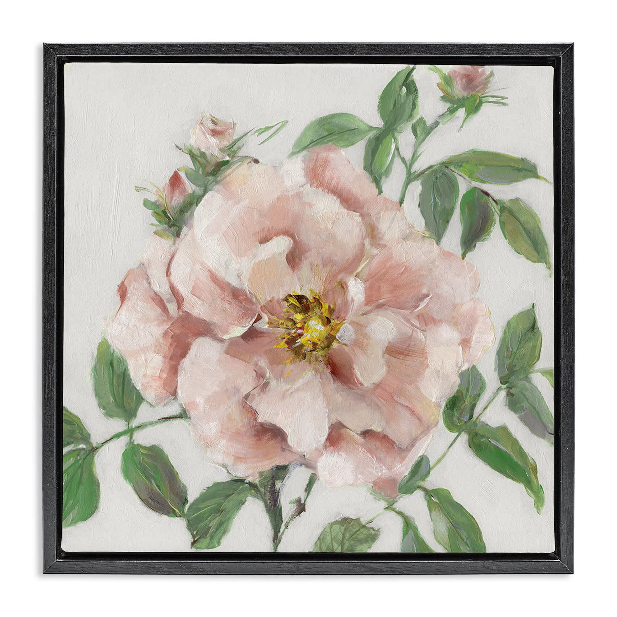 Stupell Industries BS-262-FFB-24X24 Traditional Single Pink Blossom Black Framed Floater Canvas Wall Art By Sally Swatland 25 x 25