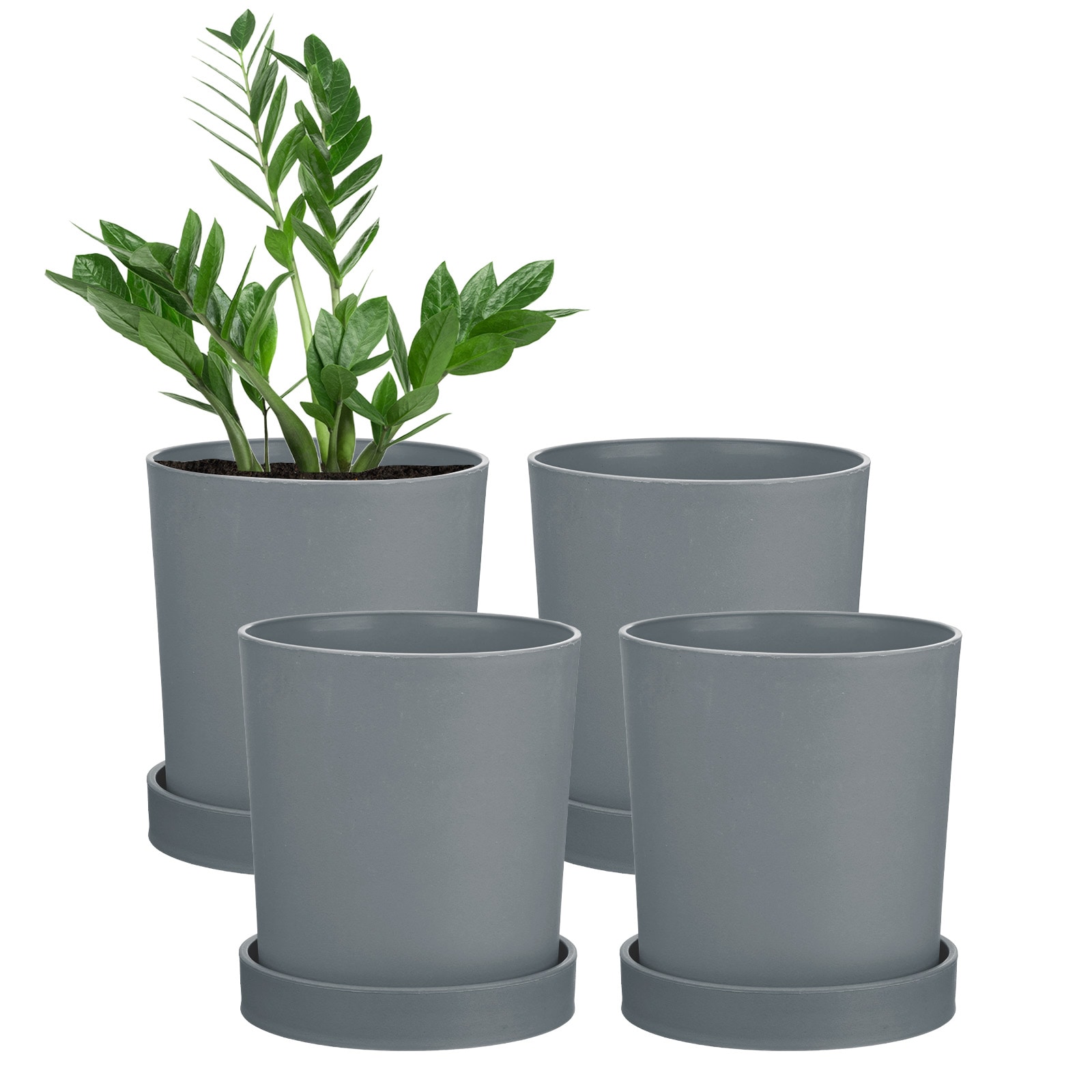 Unique Bargains - 4-Pack Plant Pots 4.5 Inch Plastic for Indoor Plants Grey