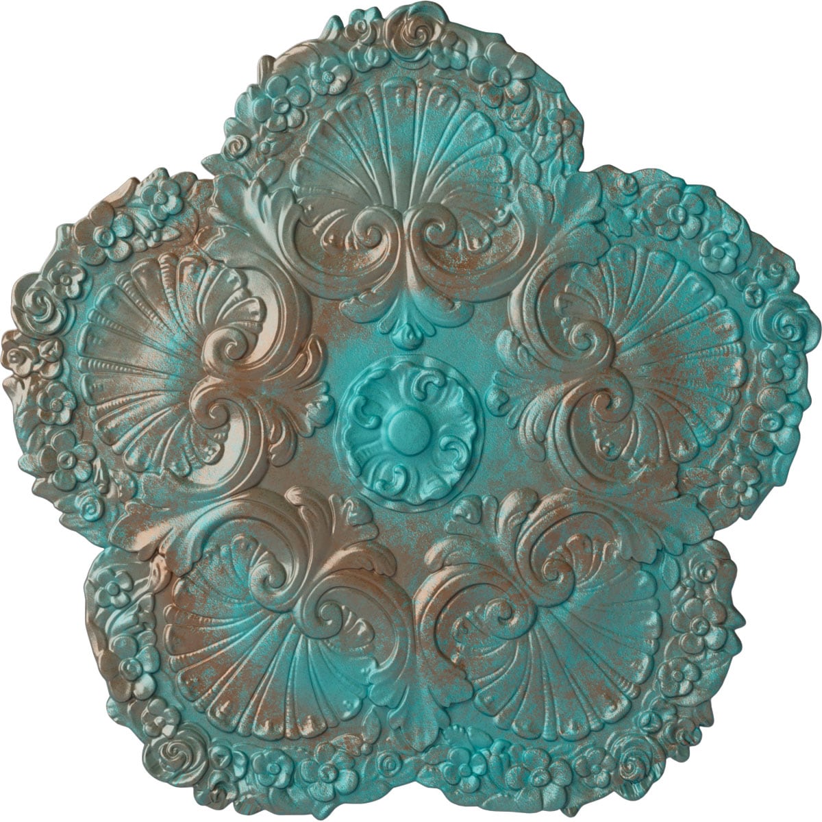 Ekena Millwork CM25SHCGS Shell 25.625-in W x 25.625-in L Painted Copper Green Patina Polyurethane Whole Ceiling Medallion