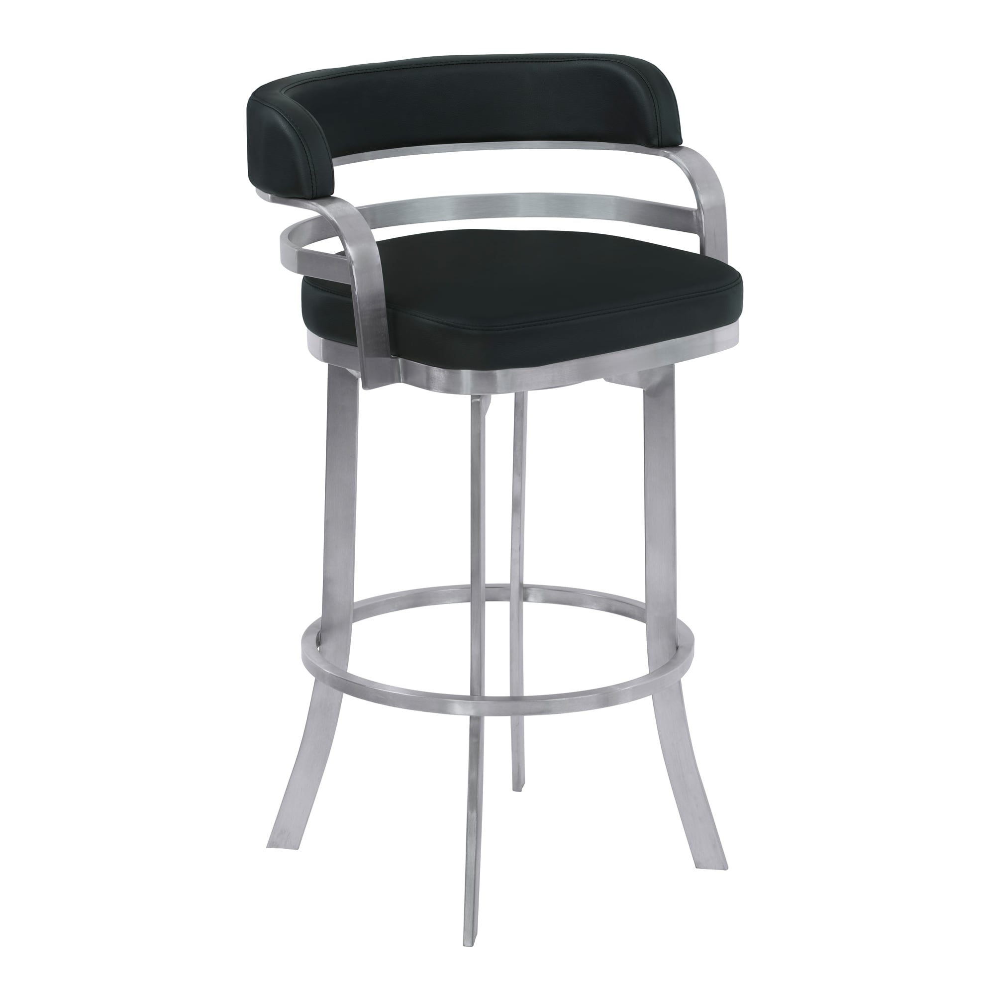 Armen Living LCPRBABLBS26 Prinz Black 26.0-in H Counter height Round seat Upholstered Swivel Metal Bar Stool with Arms and Back